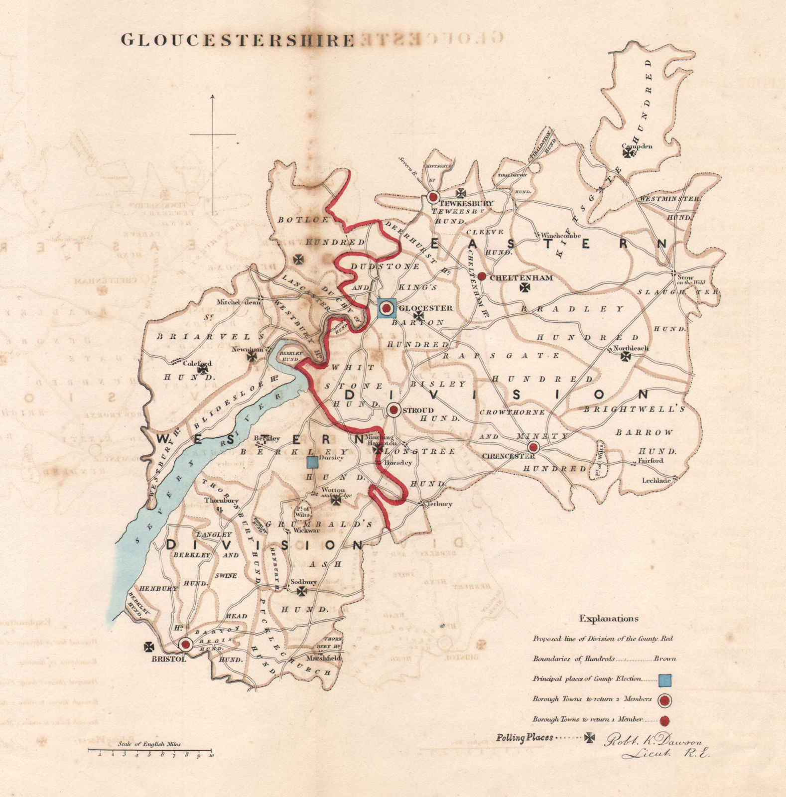 Associate Product Gloucestershire county map. Divisions electoral boroughs REFORM ACT. DAWSON 1832