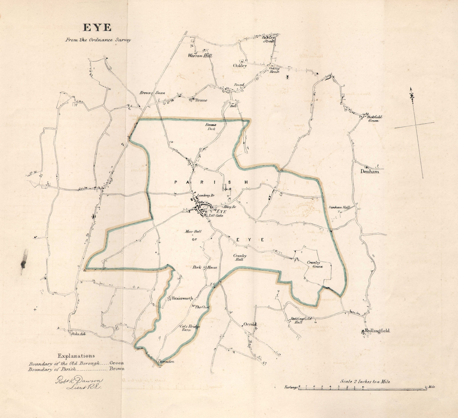 EYE borough/town plan for the REFORM ACT. Brome Yaxley. Suffolk. DAWSON 1832 map