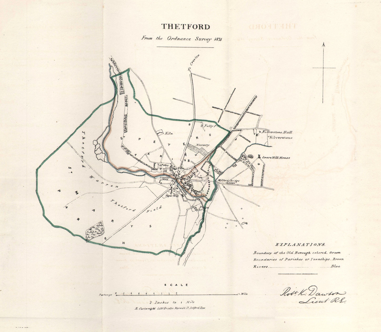 THETFORD borough/town plan for the REFORM ACT. Norfolk. DAWSON 1832 old map