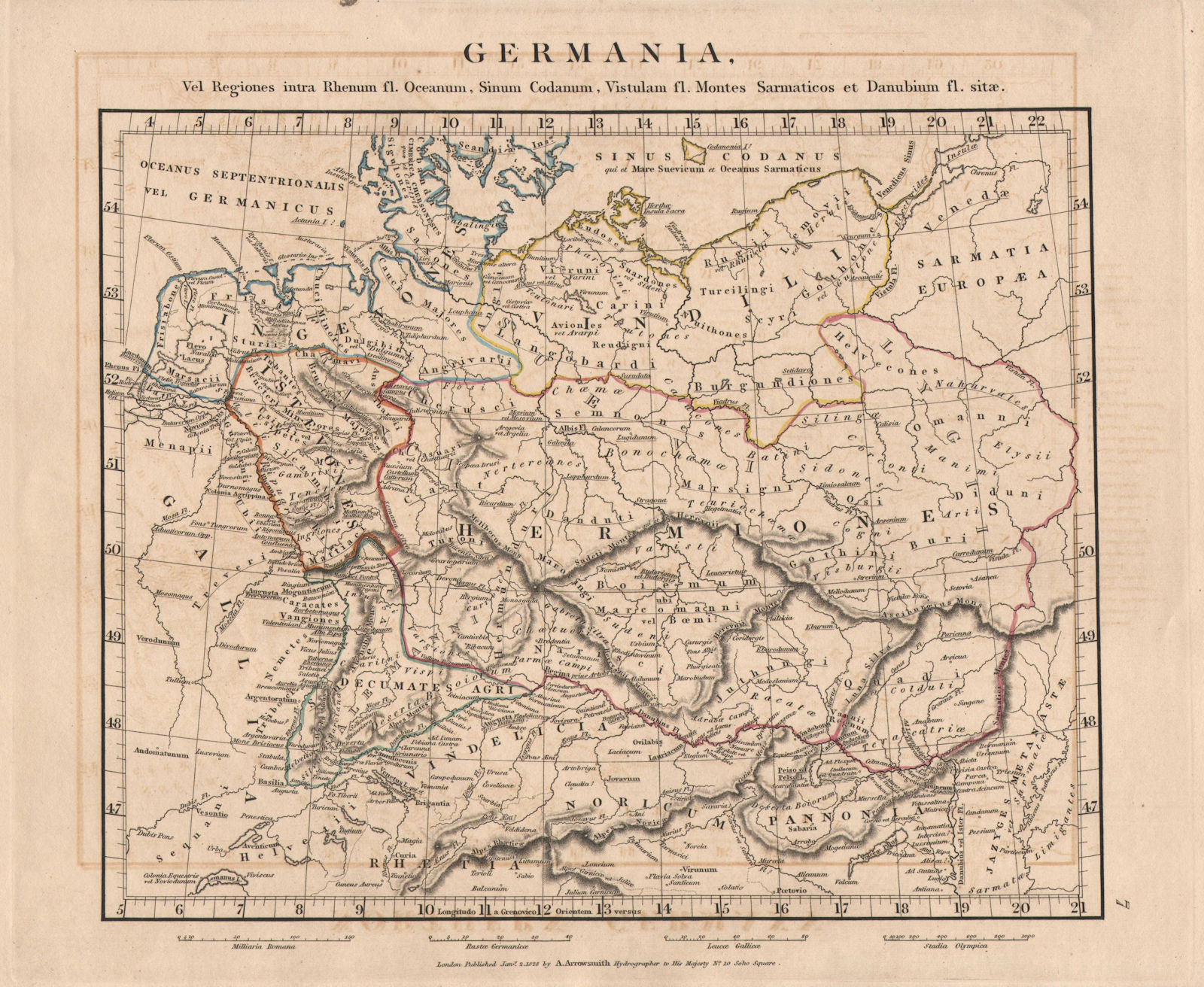 GERMANY ANCIENT Germania Tribes Hermiones Vindili Ingaevones ARROWSMITH 1828 map