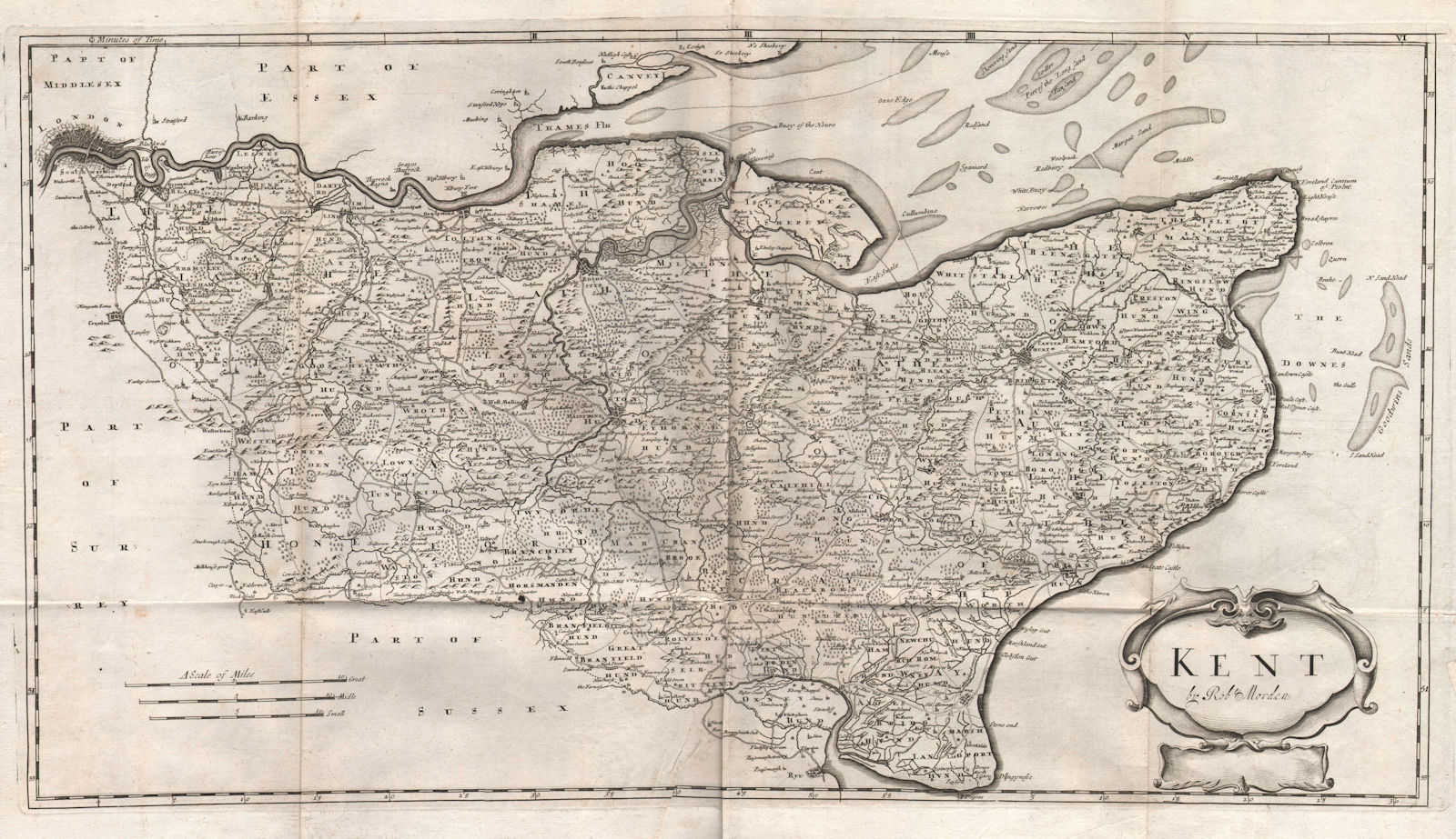 Kent county map by ROBERT MORDEN from Camden's Britannia 1772 old antique