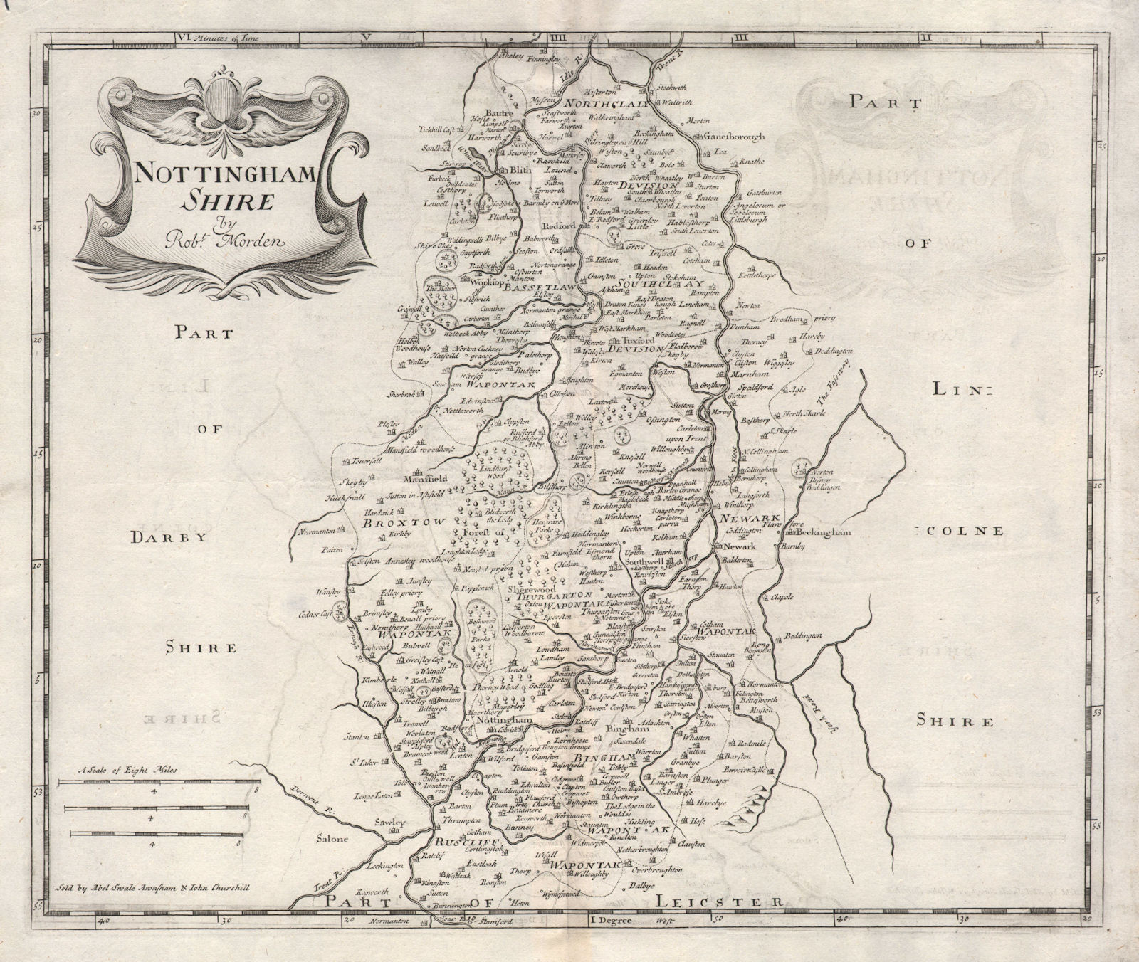 Associate Product NOTTINGHAMSHIRE. by ROBERT MORDEN from Camden's Britannia 1722 old antique map