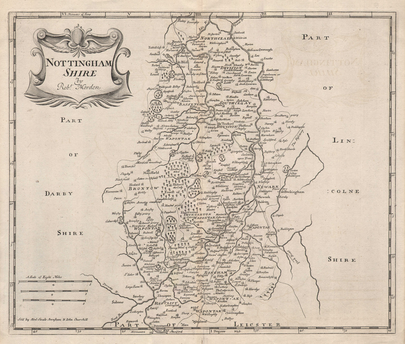 Associate Product NOTTINGHAMSHIRE by ROBERT MORDEN from Camden's Britannia 1772 old antique map