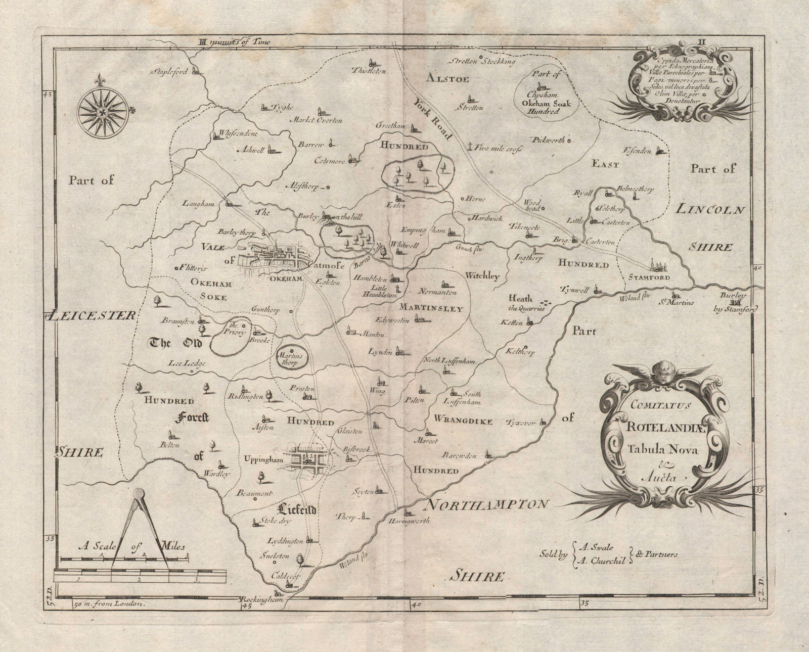 Rutland county map 'COMITATUS ROTELANDIAE' by ROBERT MORDEN. Oakham 1695