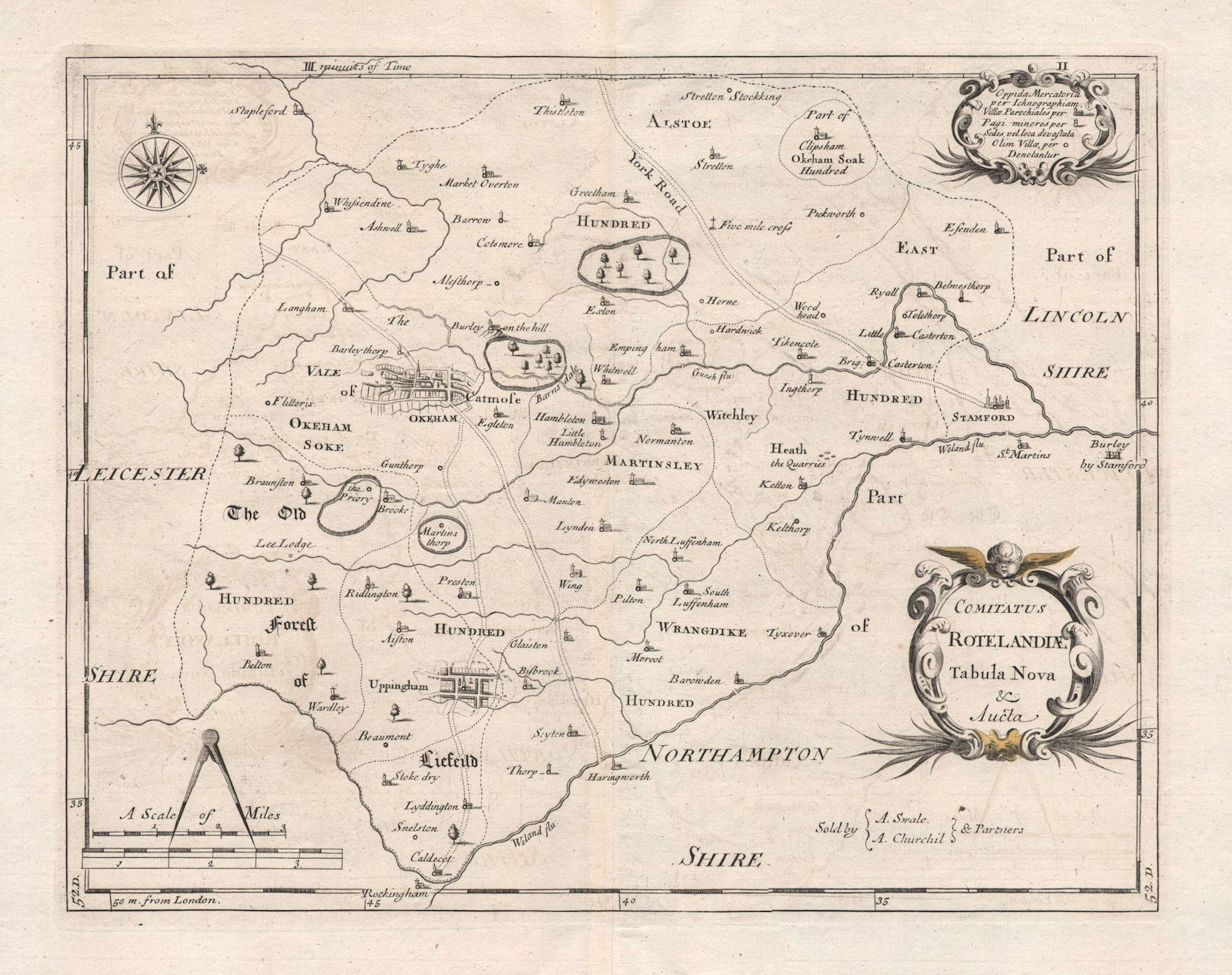Associate Product Rutland. 'COMITATUS ROTELANDIAE' by ROBERT MORDEN. Uppingham & Oakham 1753 map