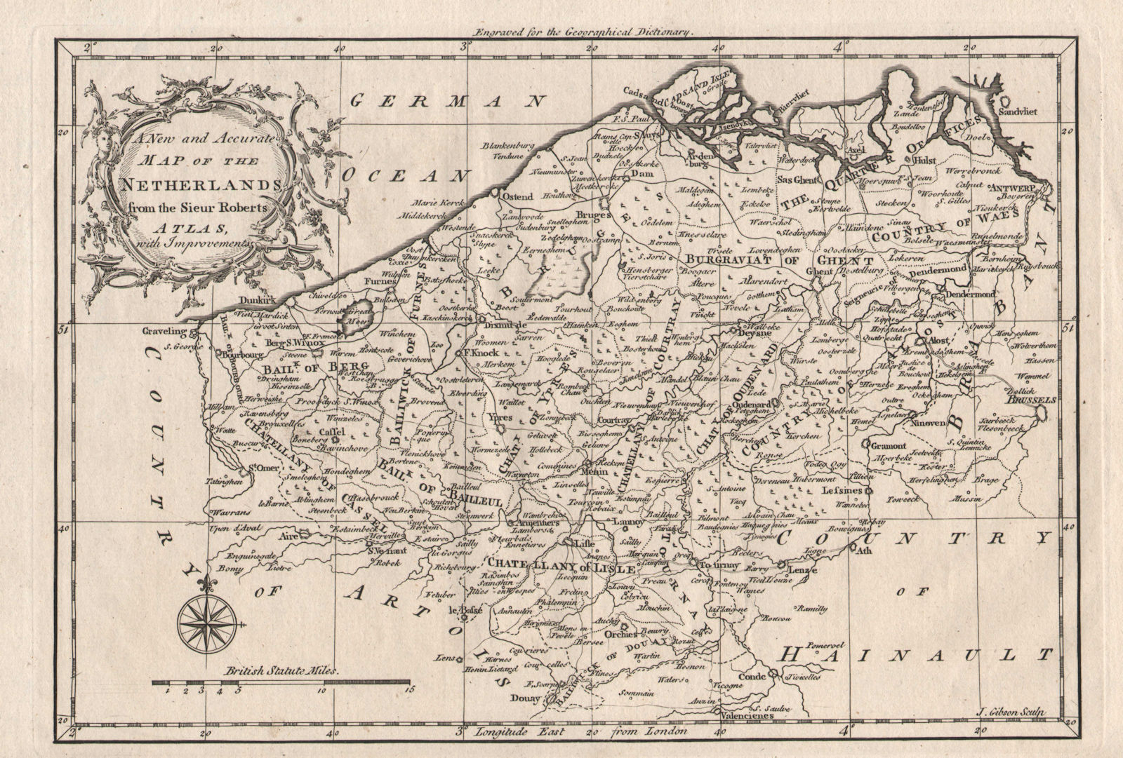 Associate Product "A new and accurate map of the Netherlands". North-west Belgium. GIBSON c1759