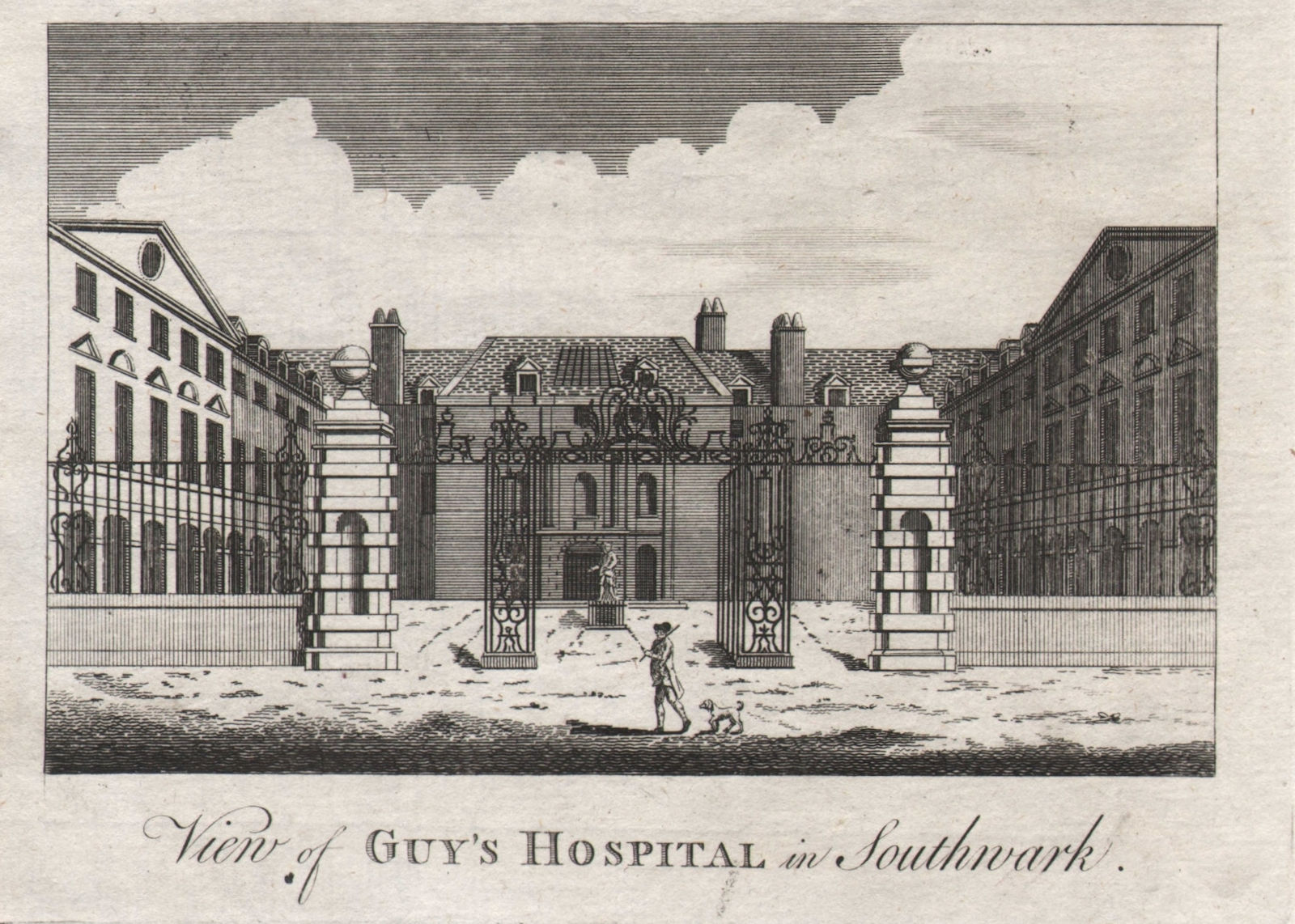 "View of Guy's Hospital in Southwark", London. HARRISON 1776 old antique print