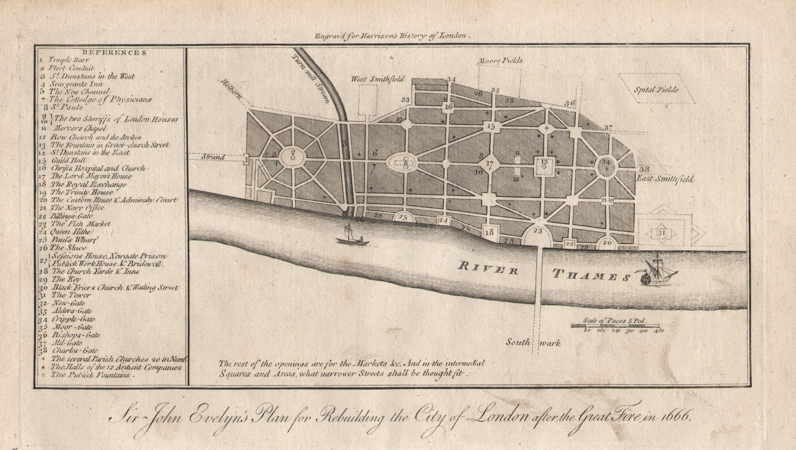 Associate Product Evelyn's City of London rebuilding plan after the 1666 fire. HARRISON 1776 map