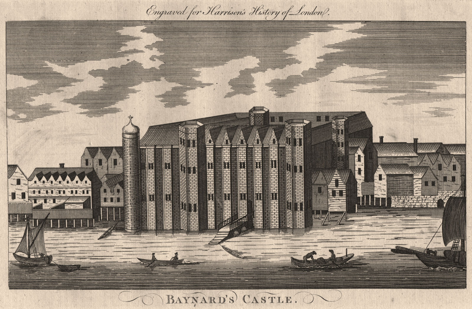 Associate Product Baynard's Castle, Blackfriars, London. Destroyed 1666. HARRISON 1776 old print