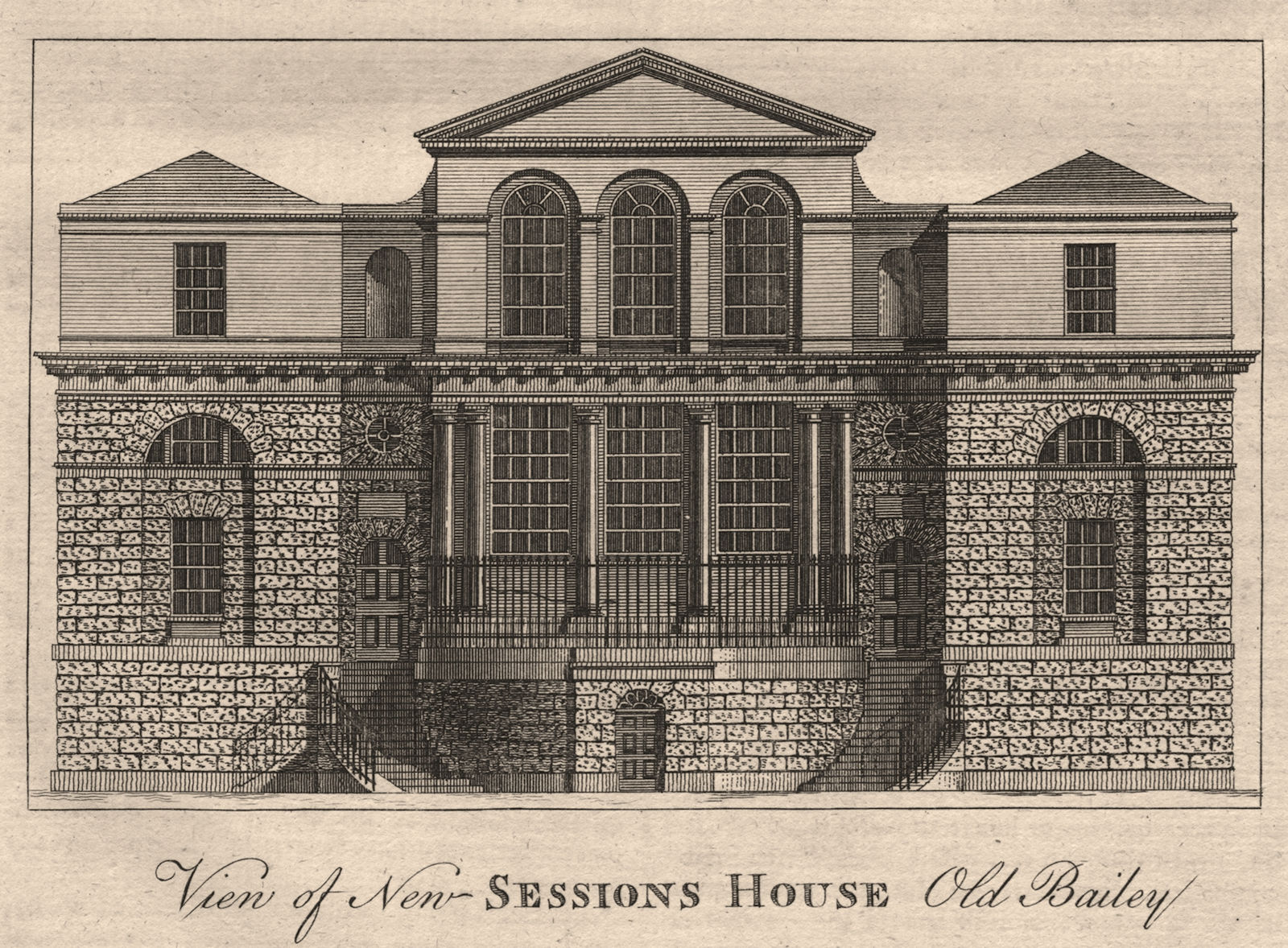 "View of New Sessions House, Old Bailey", London. HARRISON 1776 print