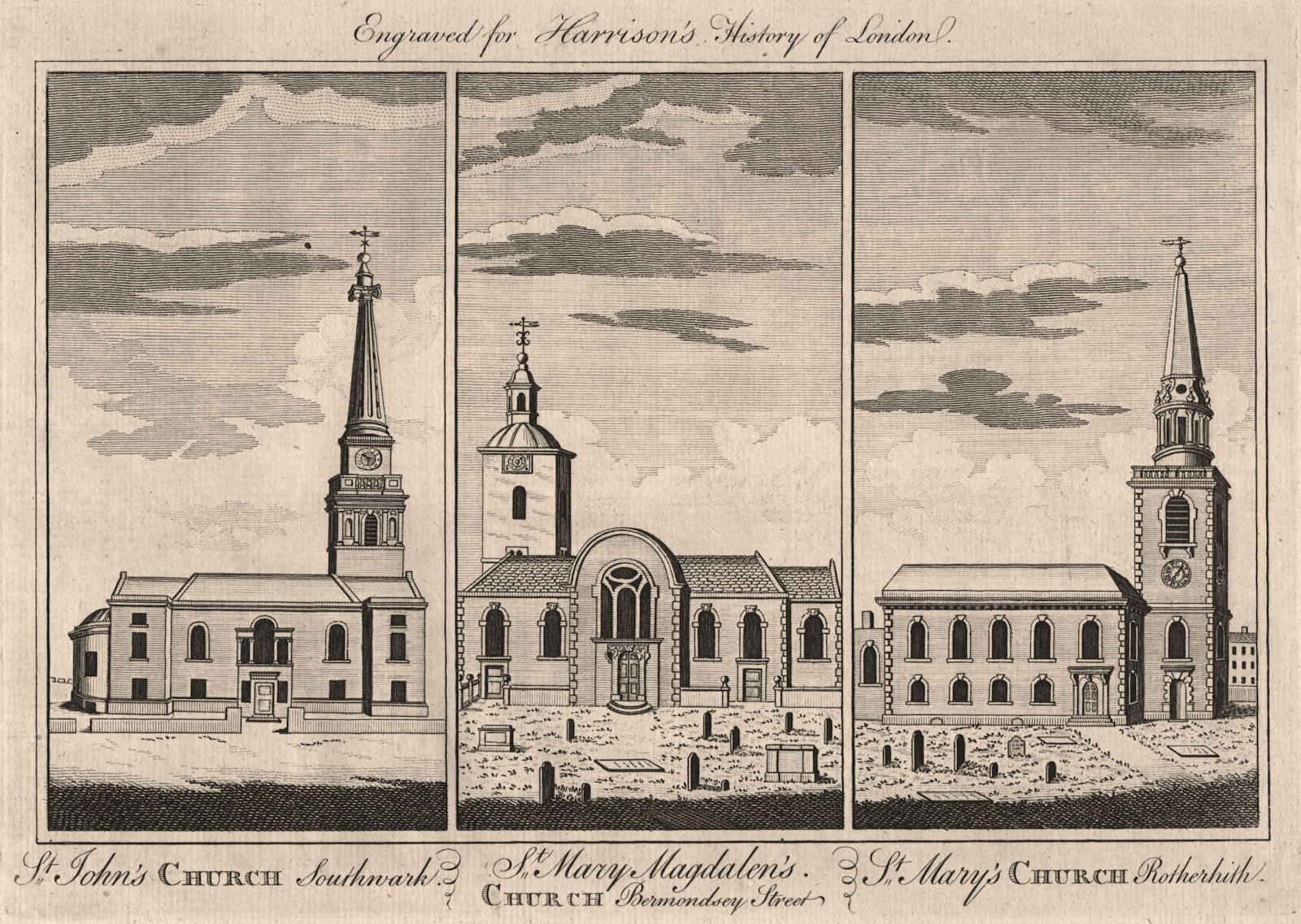 Associate Product SOUTHWARK CHURCHES St John Horsleydown.Mary Magdalen Bermondsey.Rotherhithe 1776