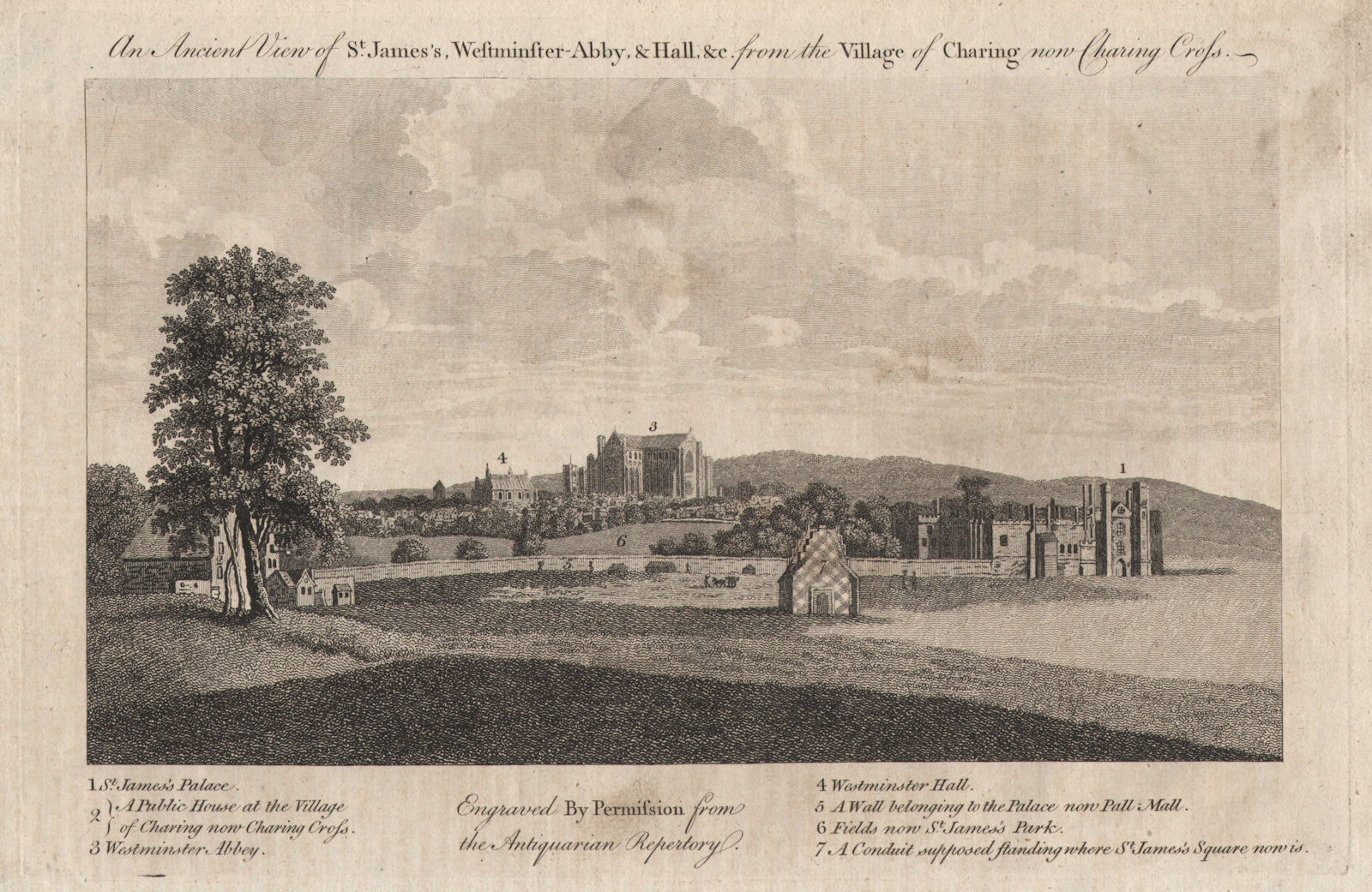 Ancient view of St James's & Westminster from Charing [Cross]. HARRISON 1776