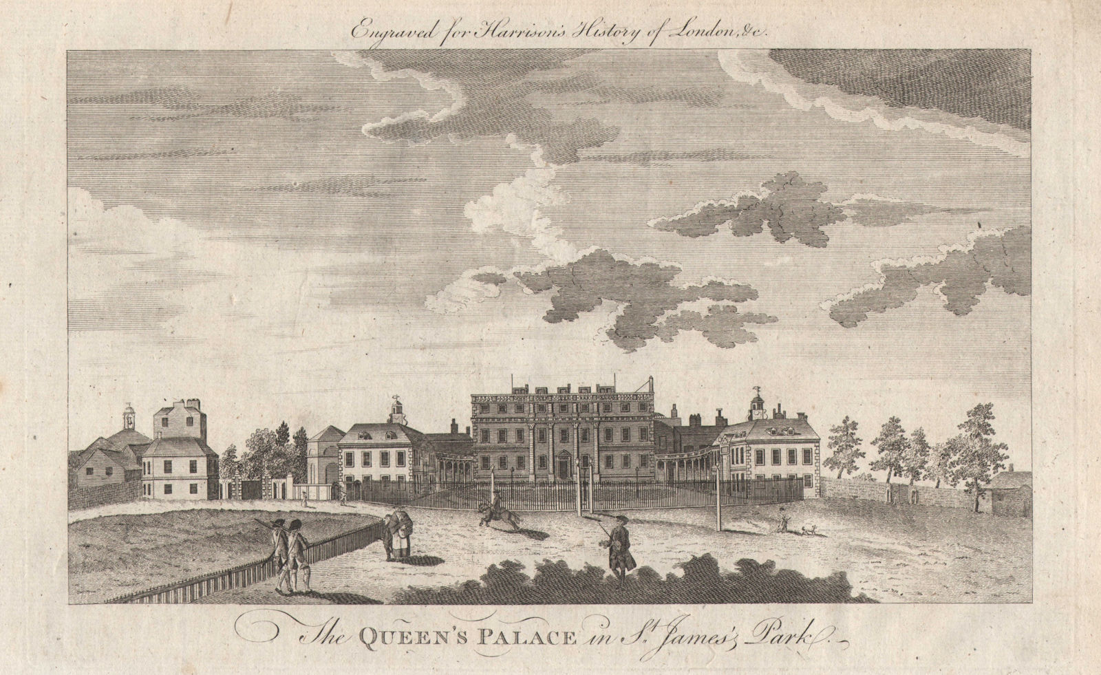 "The Queen's Palace in St James's Park". Now Buckingham Palace. HARRISON 1776