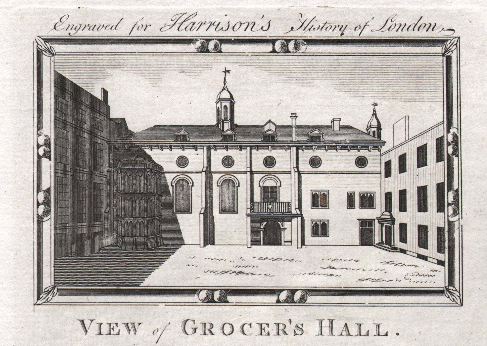 "View of Grocer's Hall", City of London. HARRISON 1776 old antique print