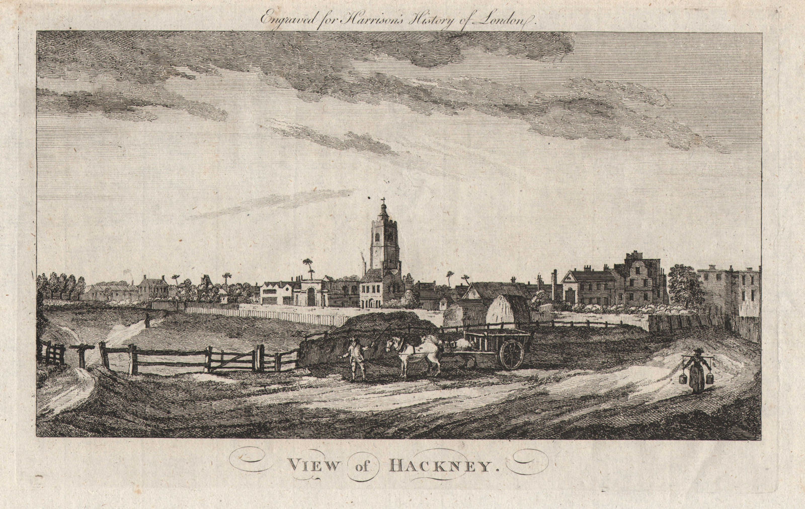 "View of Hackney", London. HARRISON 1776 old antique vintage print picture