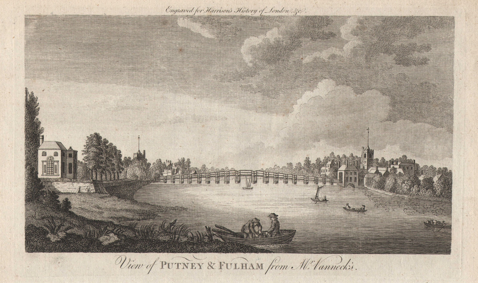 "View of Putney and Fulham from Mr Vanneck's". London. HARRISON 1776 old print