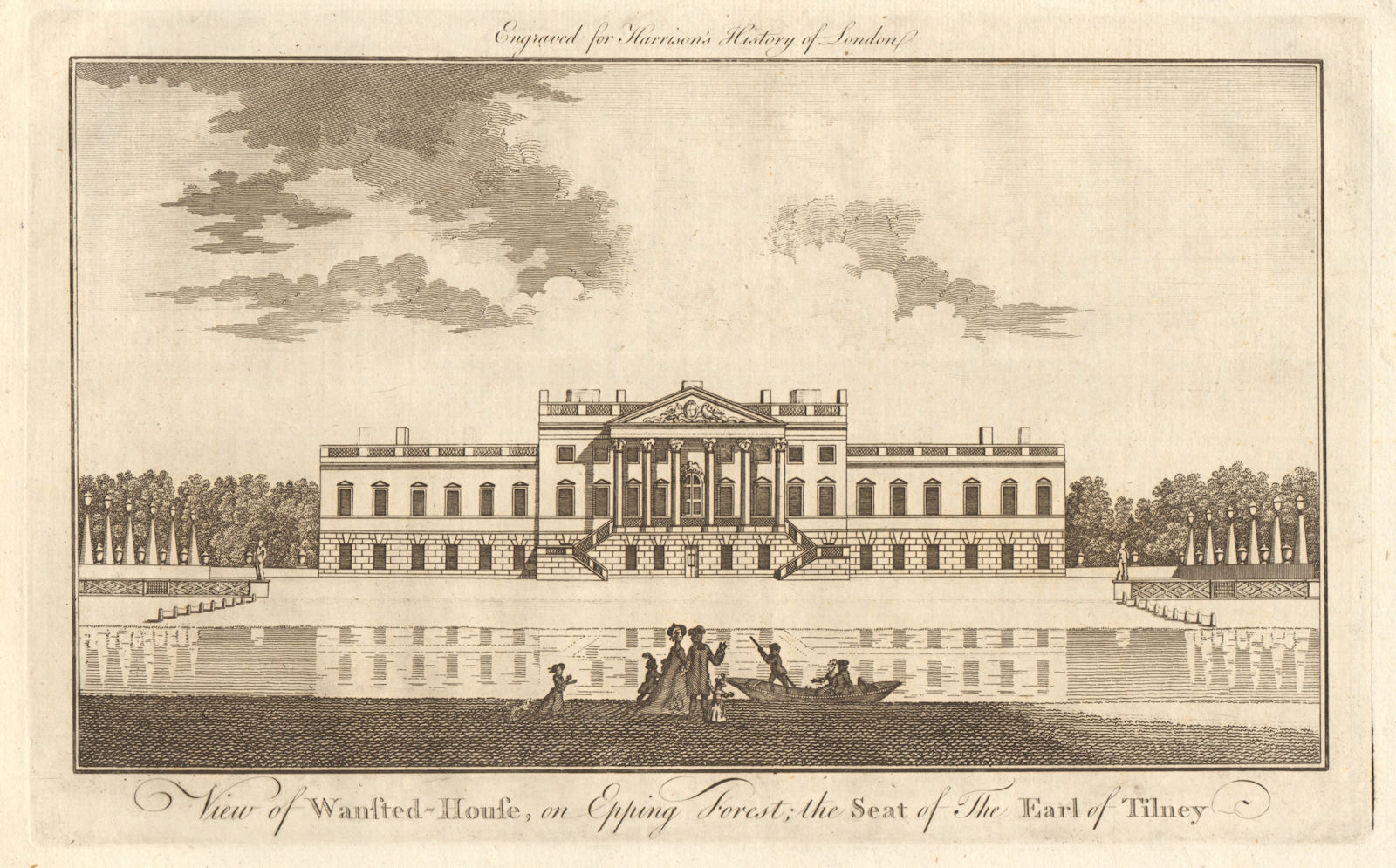 "View of Wansted house, on Epping Forest". Wanstead Park. Tilney. HARRISON 1776