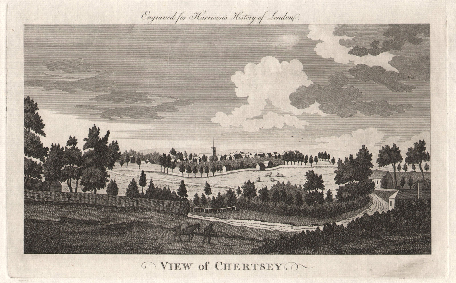 "View of Chertsey", Surrey. HARRISON 1776 old antique vintage print picture