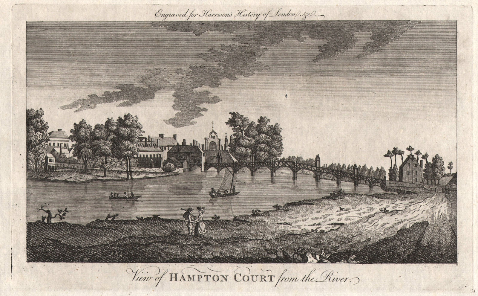 "View of Hampton Court from the river" /East Molesey, London. HARRISON 1776