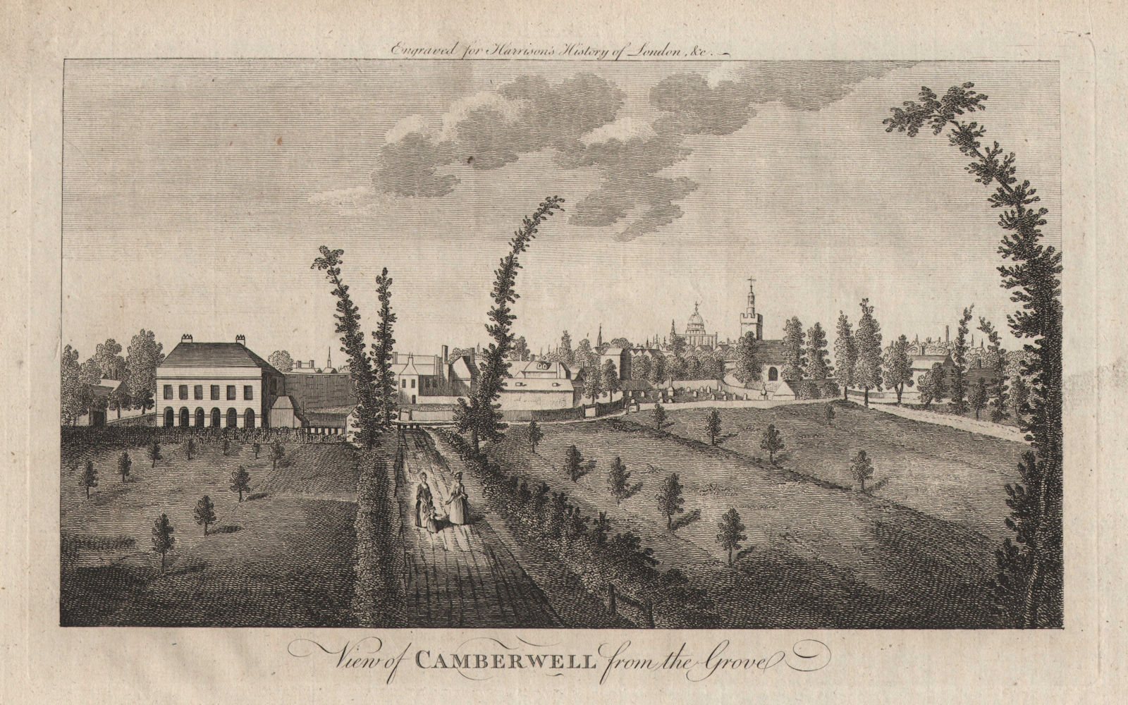 "View of Camberwell from the Grove". London. HARRISON 1776 old antique print