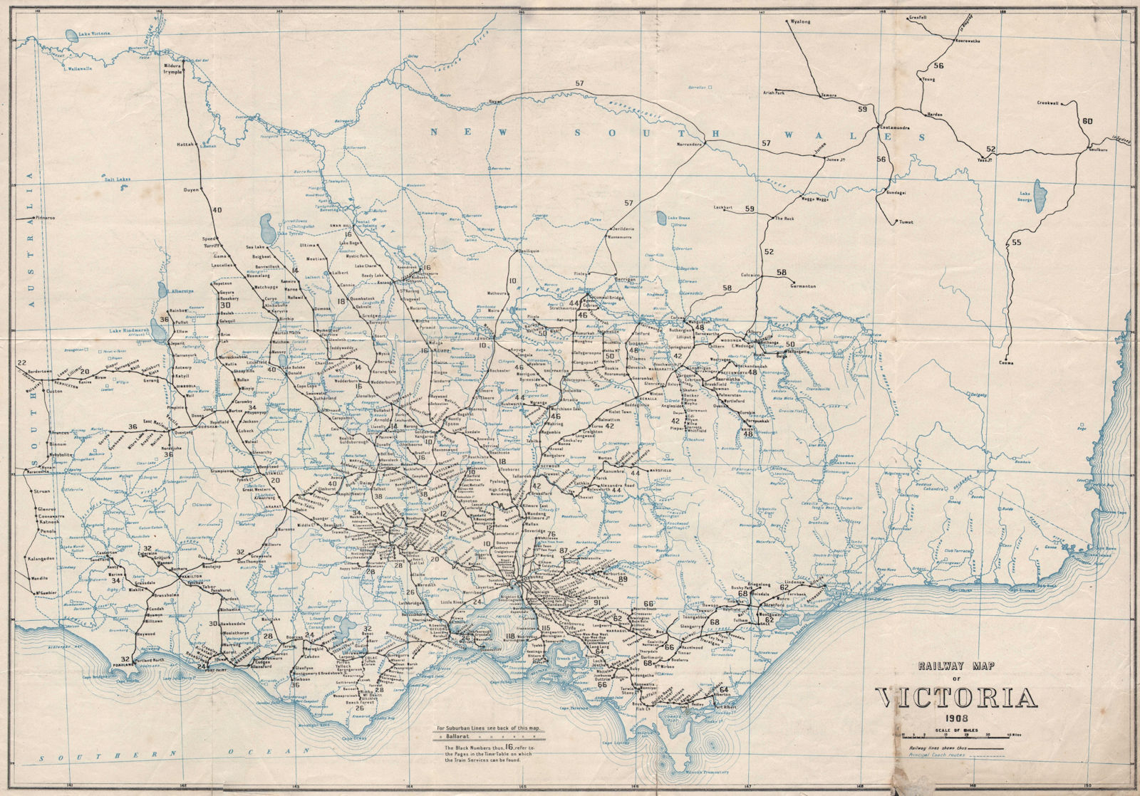 Railway map of Victoria 1908. Victorian Railways, Australia 1908 old