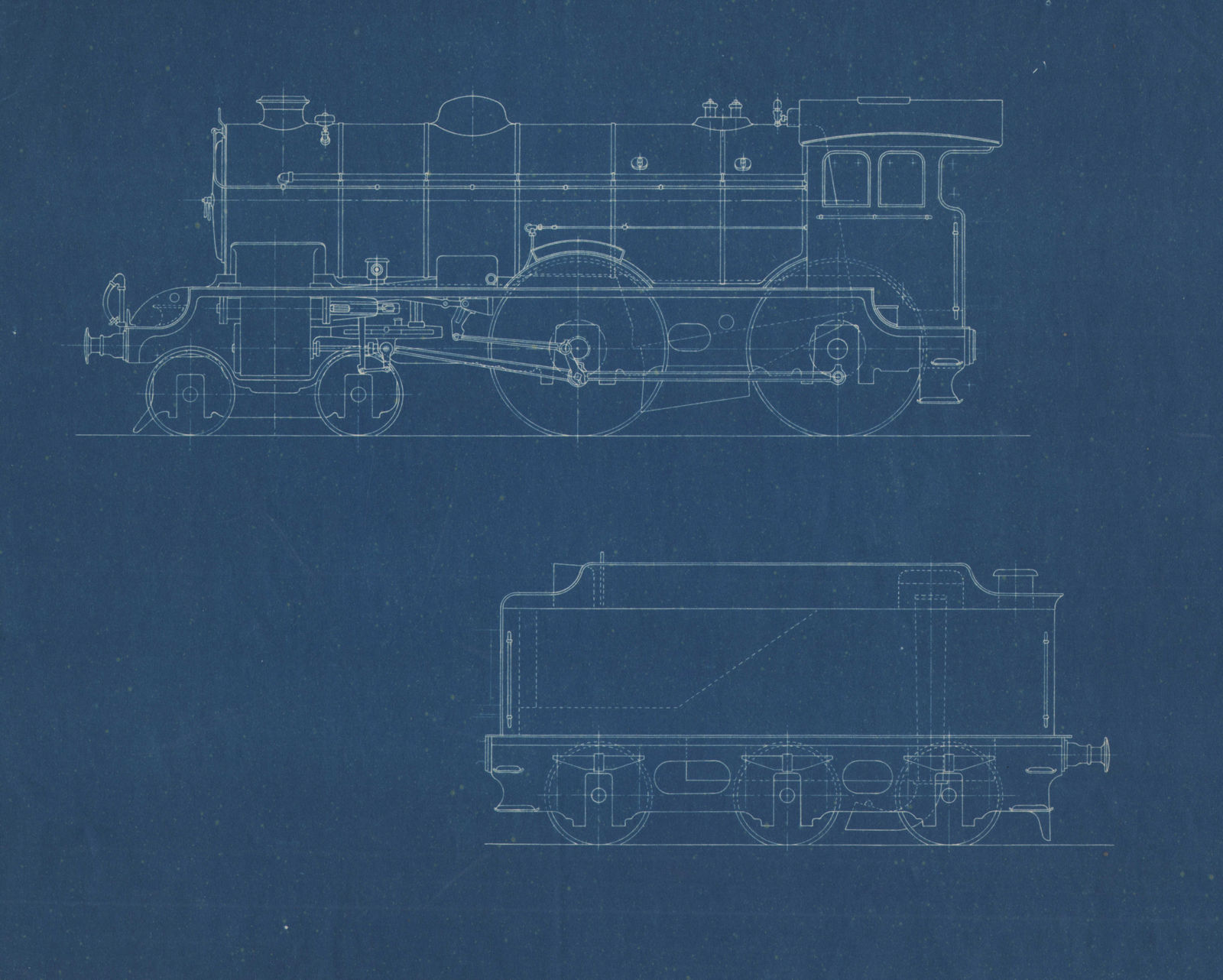 2-4-0 Locomotive section engineering drawing blueprint c1900 old antique