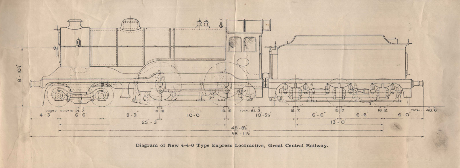 Diagram of New 4-4-0 Type Express Locomotive, Great Central Railway c1917