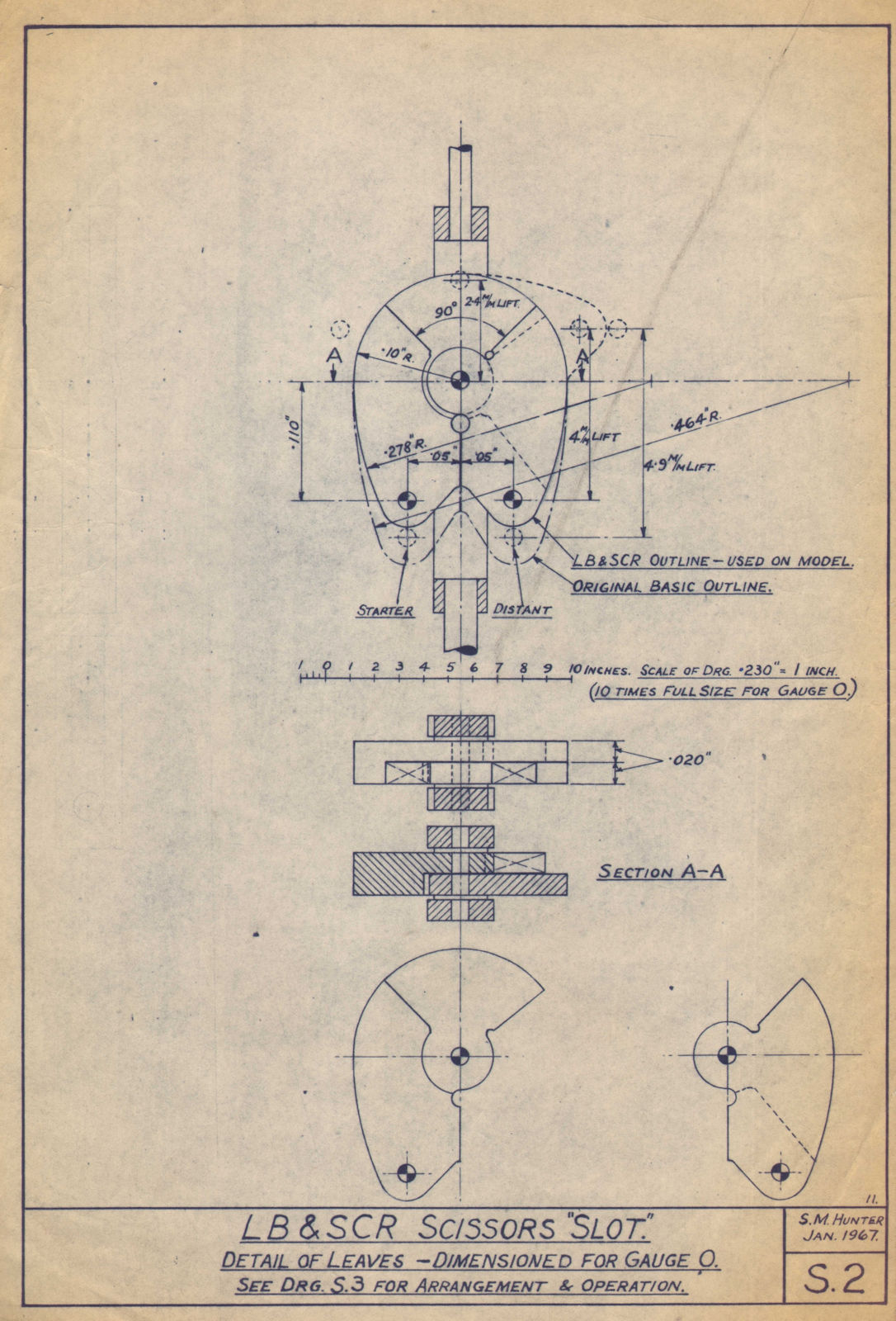 Associate Product LB & SCR Scissors "Slot". Details of leaves. Engineering drawing 1967 print