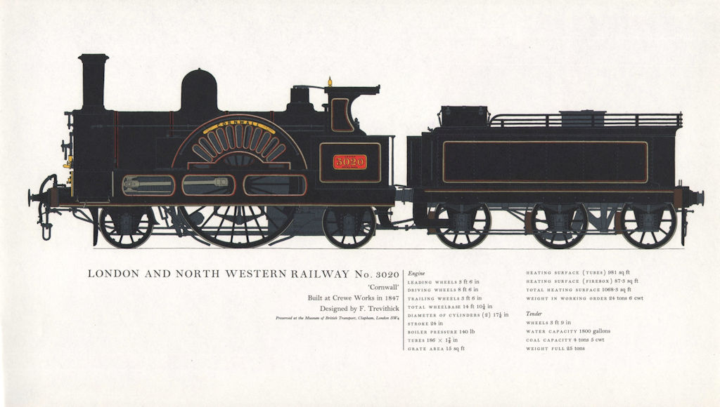 Associate Product London & North Western Railway locomotive #3020 Cornwall 1847 Trevithick 1967