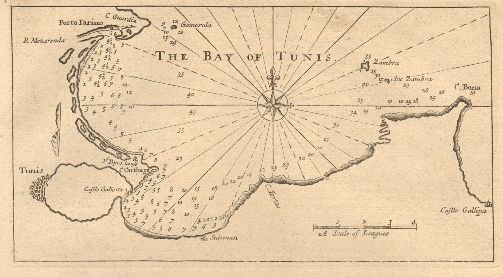 "The bay of Tunis". Carthage. Tunisia. MOUNT & PAGE sea chart 1747 old map