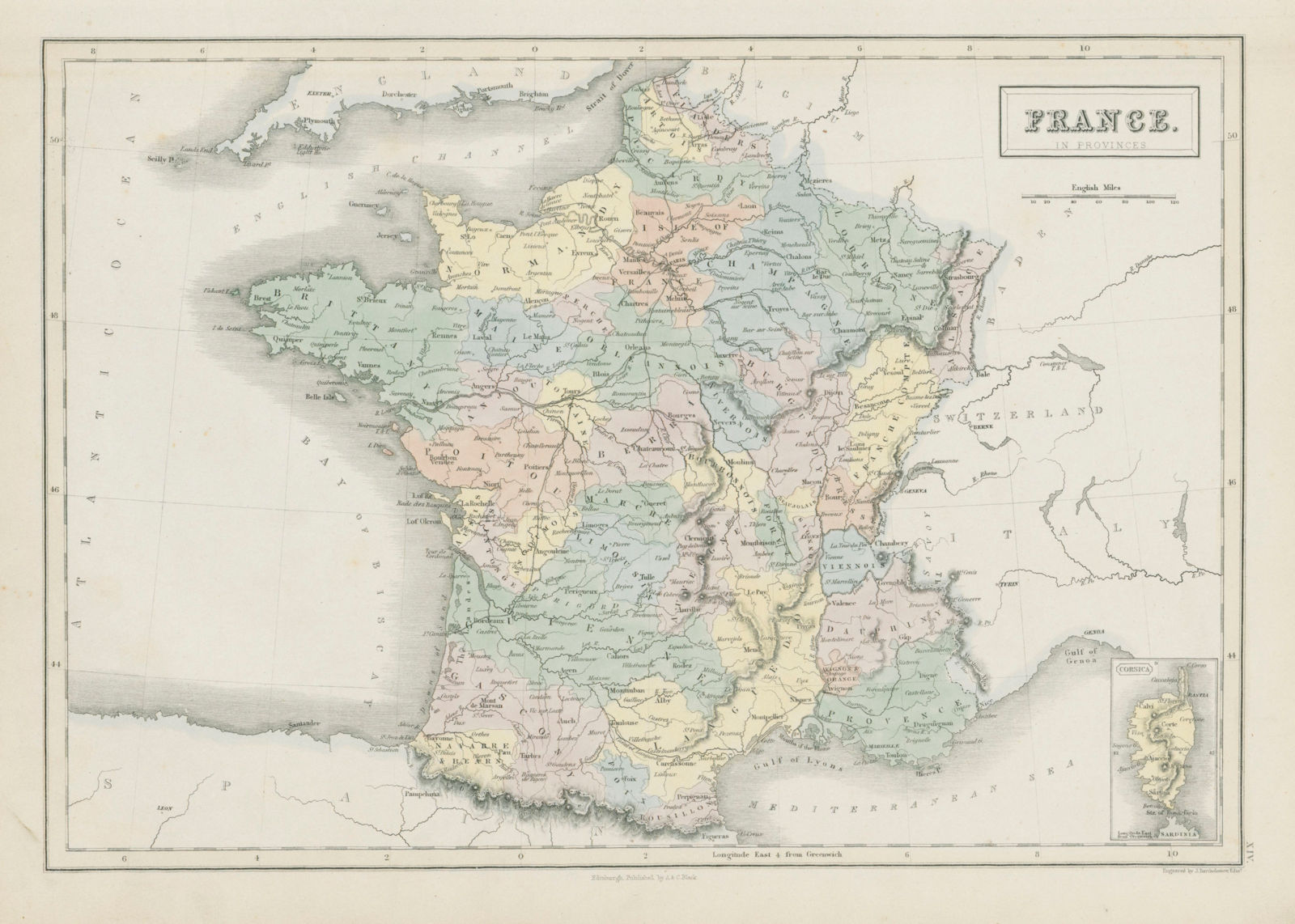 France in provinces showing railways. JOHN BARTHOLOMEW 1856 old antique map
