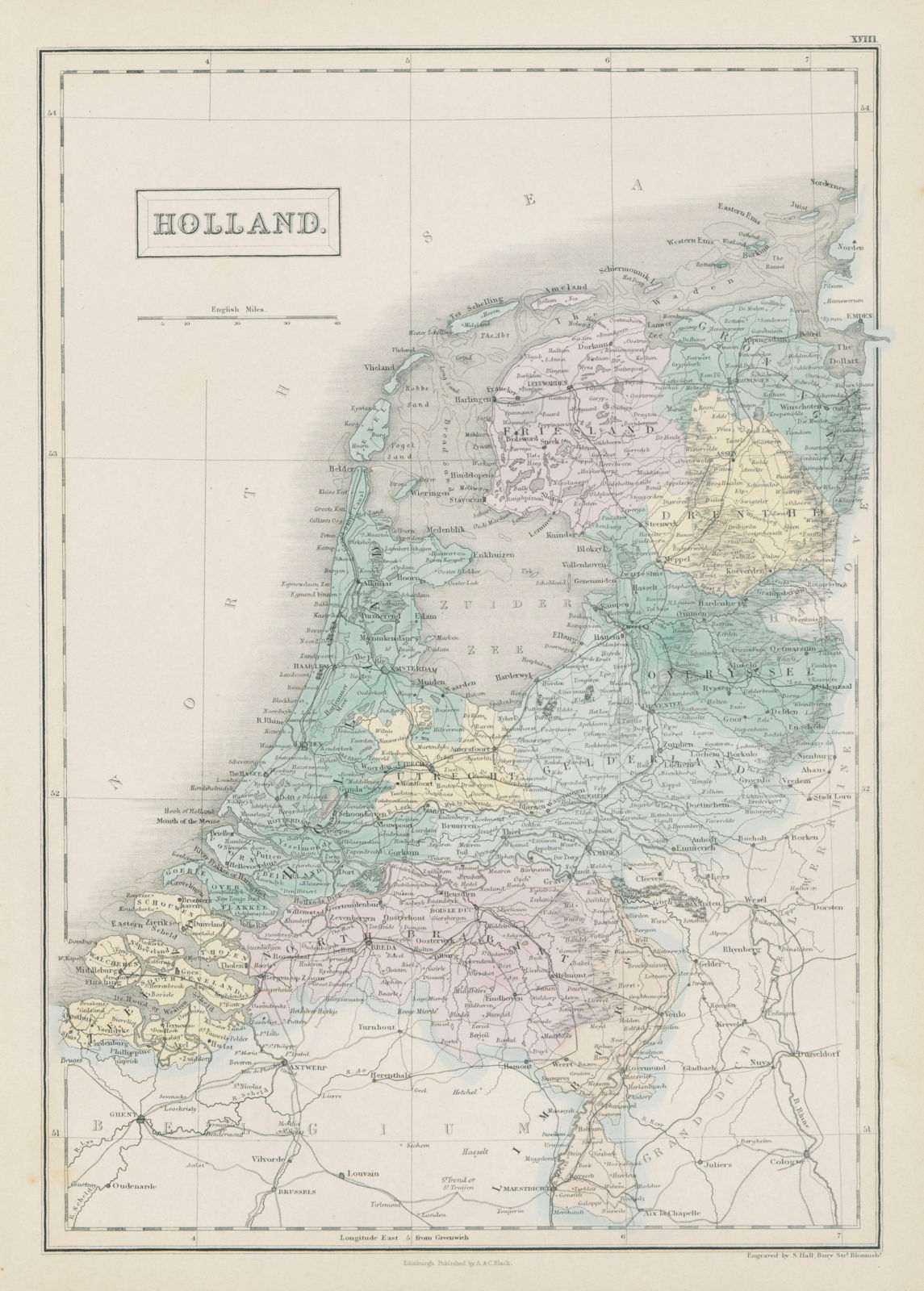 "Holland". Netherlands. Railways. SIDNEY HALL 1856 old antique map plan chart