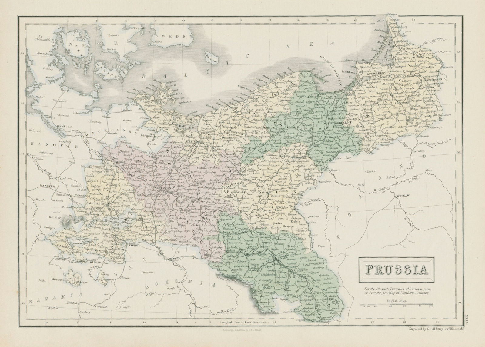 Associate Product Prussia. Pomerania Poland Silesia Posen Brandenburg. SIDNEY HALL 1856 old map