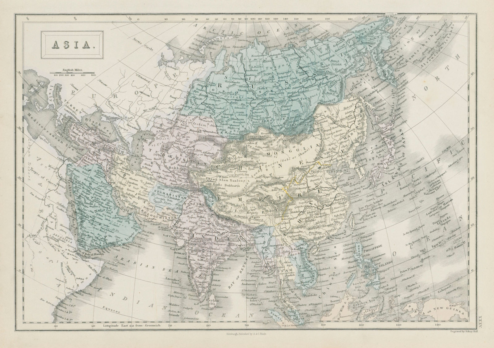 Asia by SIDNEY HALL. Siam Birmah Cochin China Niphon Persia Arabia 1856 map