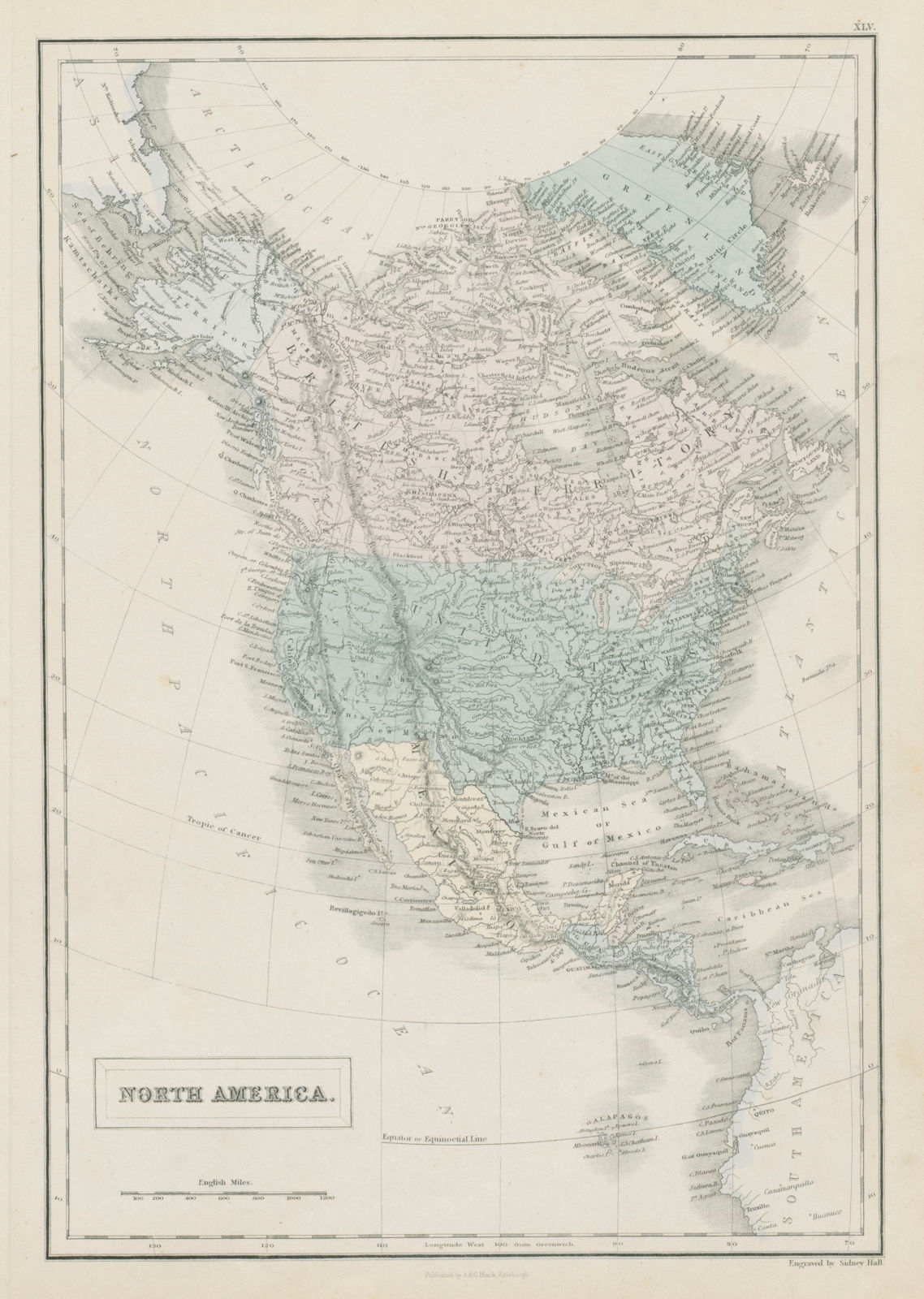 North America. Russian Alaska. US 31 states. SIDNEY HALL 1856 old antique map