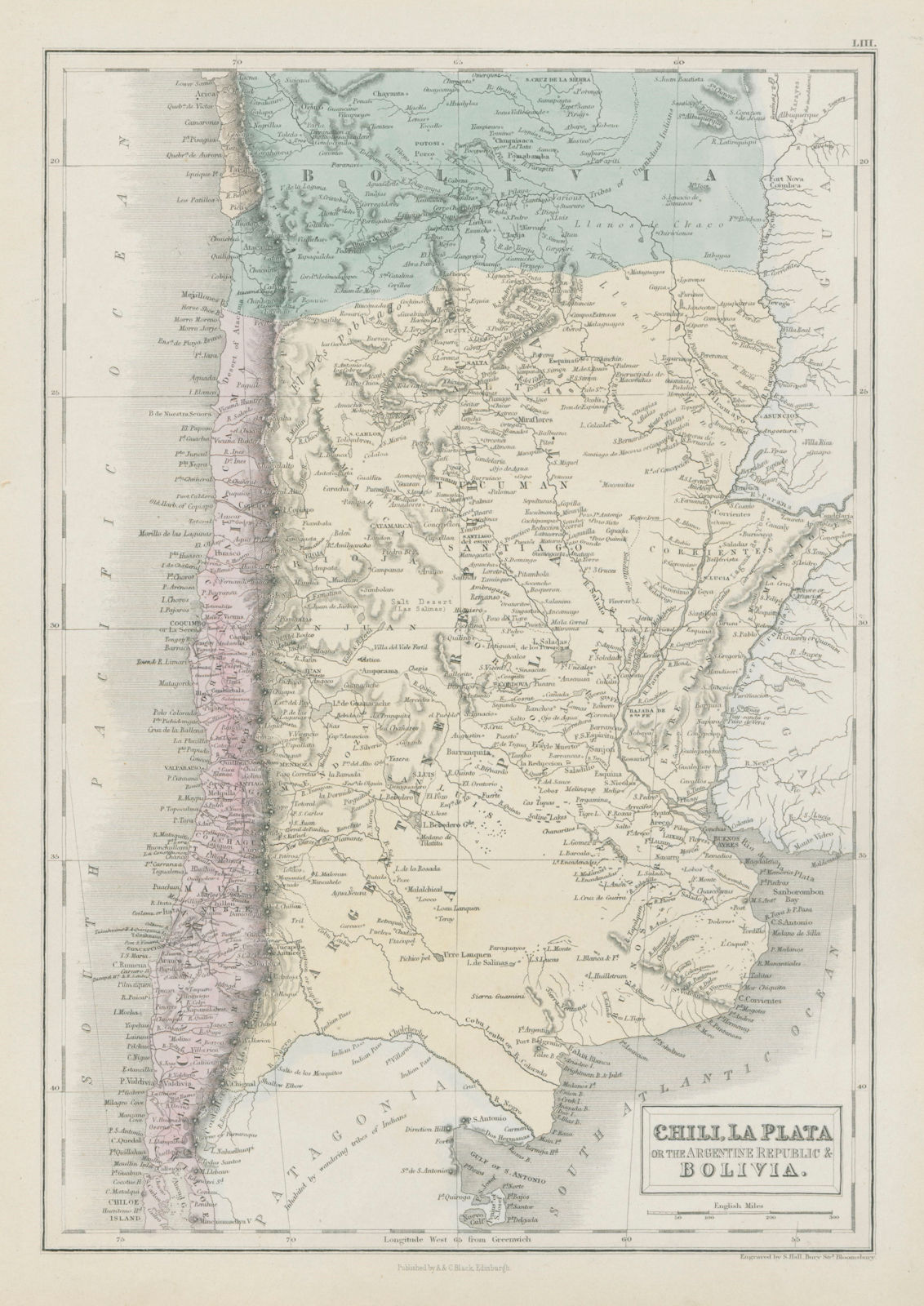 Chili La Plata Argentine Rep. Argentina Bolivia w/Litoral. SIDNEY HALL 1856 map