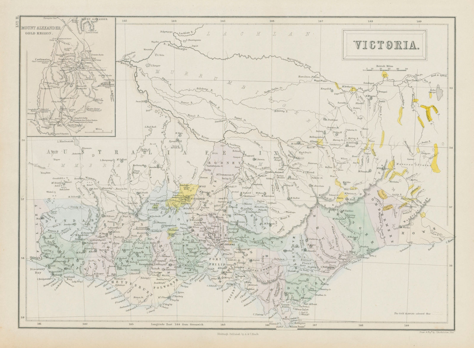 Victoria, Australia. Gold rush districts & Mount Alexander gold region 1856 map