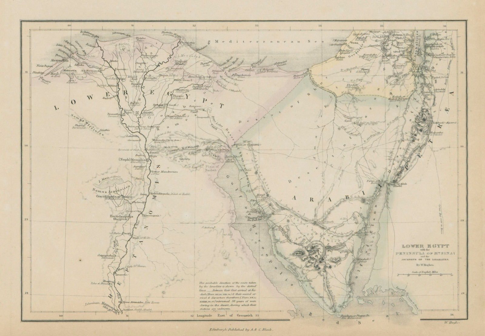 Lower Egypt, Sinai peninsula & Exodus of the Israelites. WILLIAM HUGHES 1856 map