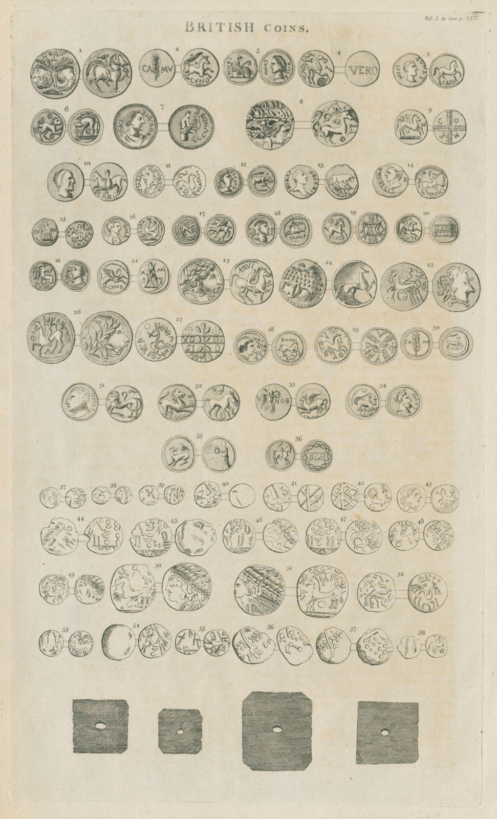 Ancient British Coins. Antique print by Francis CARY 1789 old