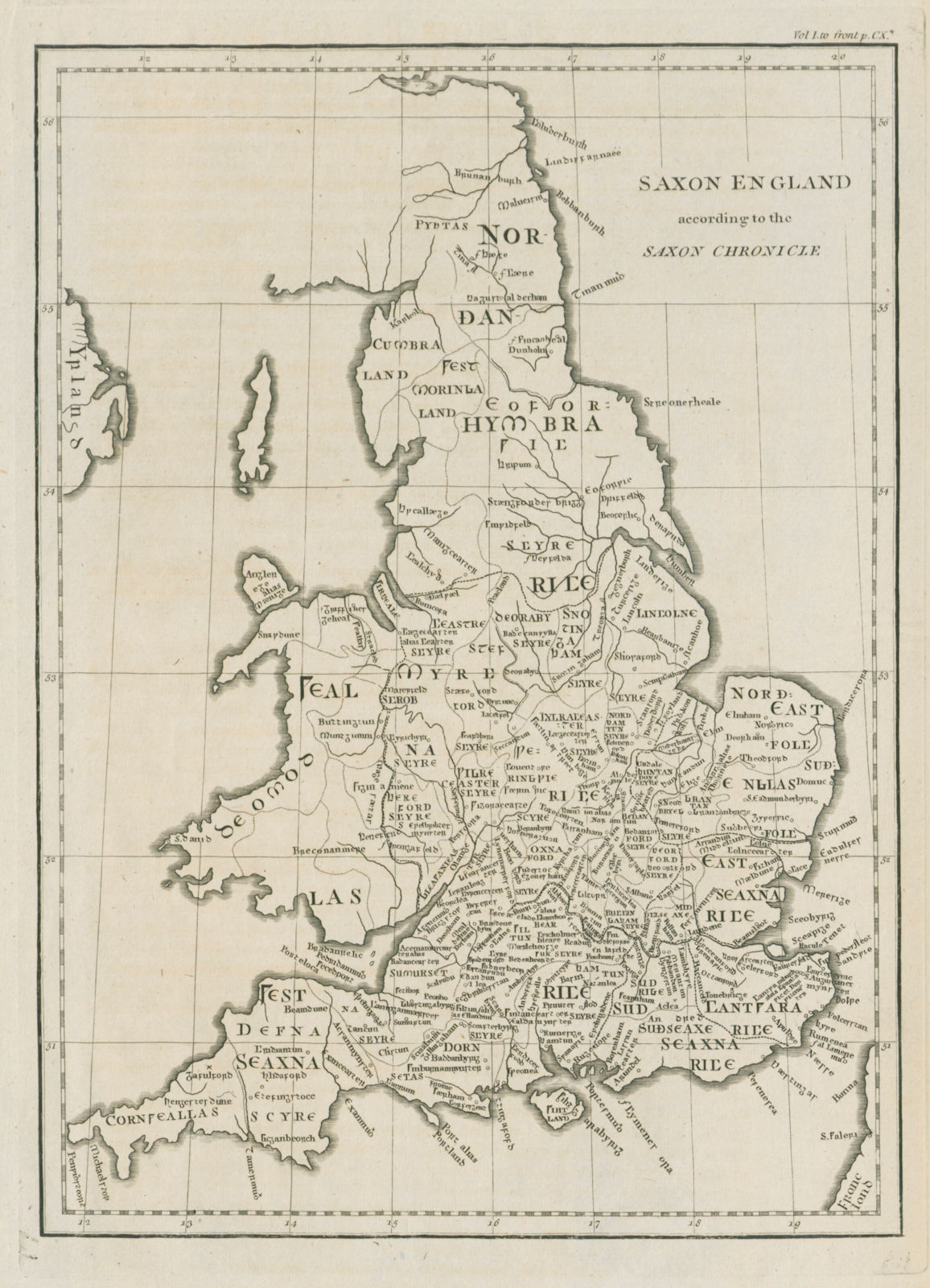 "Saxon England according to the Saxon Chronicle", by John CARY 1789 old map