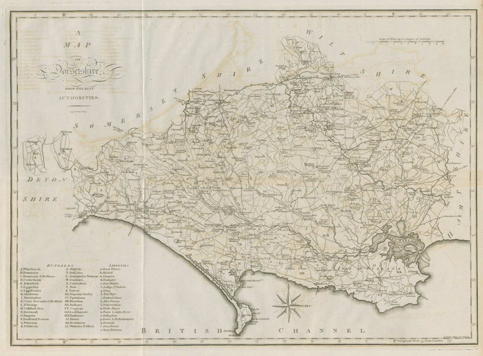 Associate Product "A map of Dorsetshire from the best authorities". County map. CARY 1789