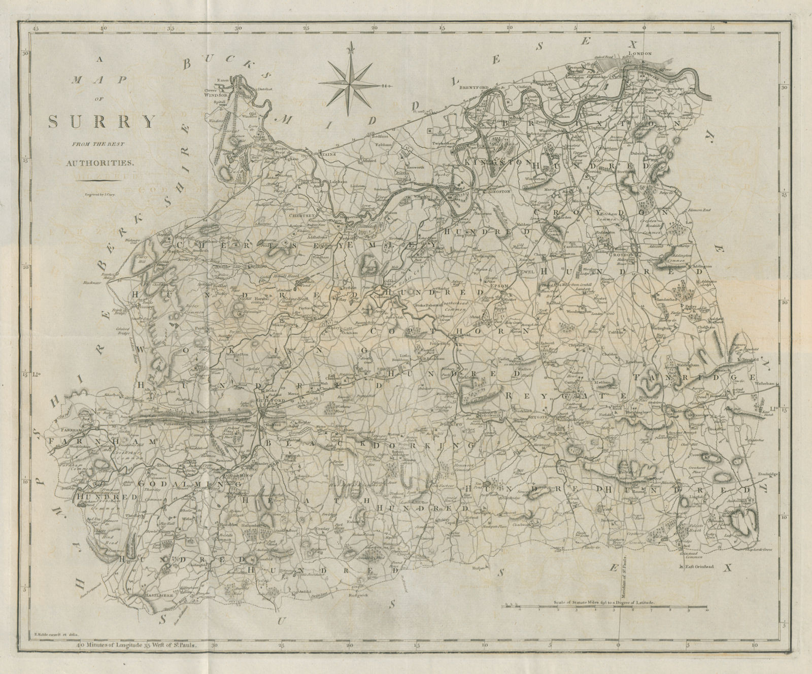 Associate Product "A map of Surry from the best authorities". Surrey county map. CARY 1789