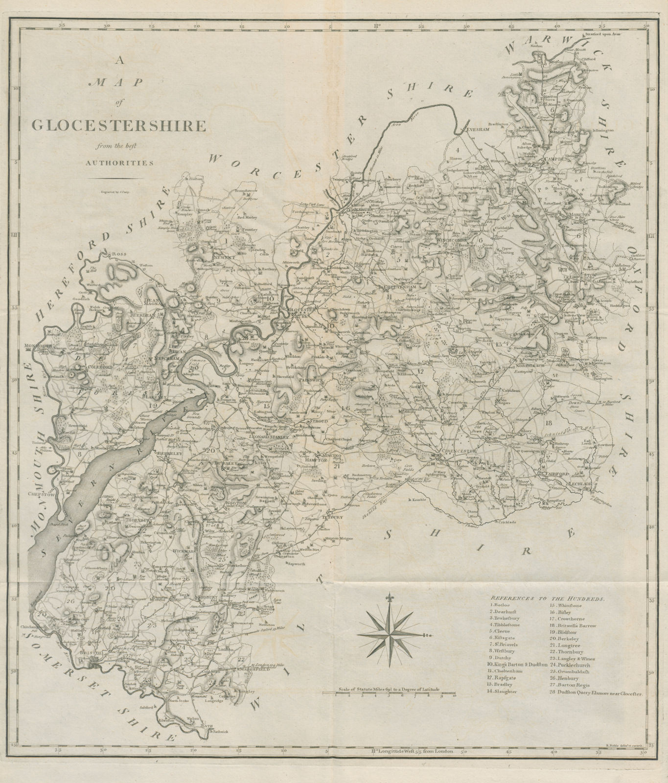 "Glocestershire from the best authorities" Gloucestershire county map. CARY 1789