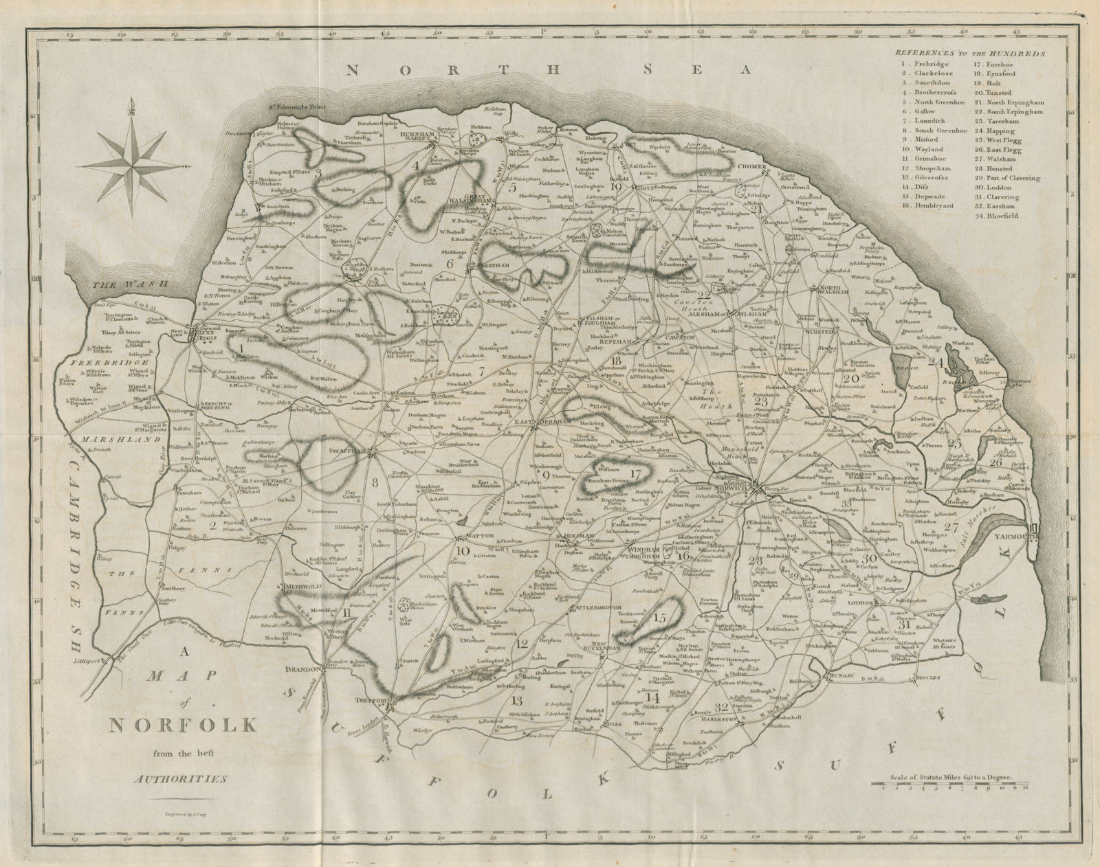 Associate Product "A map of Norfolk from the best authorities". County map. CARY 1789 old