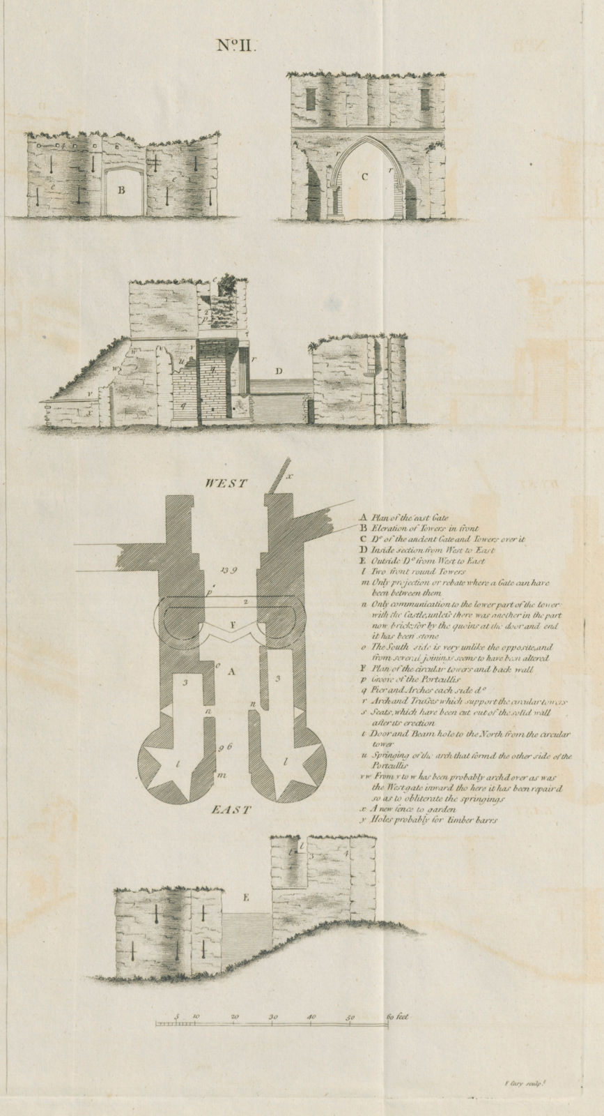 Associate Product Lincoln castle No 2. Plan & elevation by Francis CARY 1789 old antique print