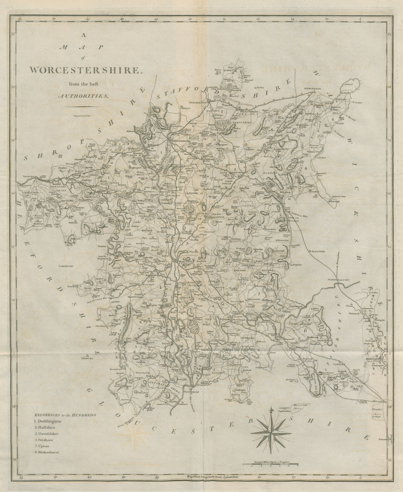 "A map of Worcestershire from the best authorities". County map. CARY 1789