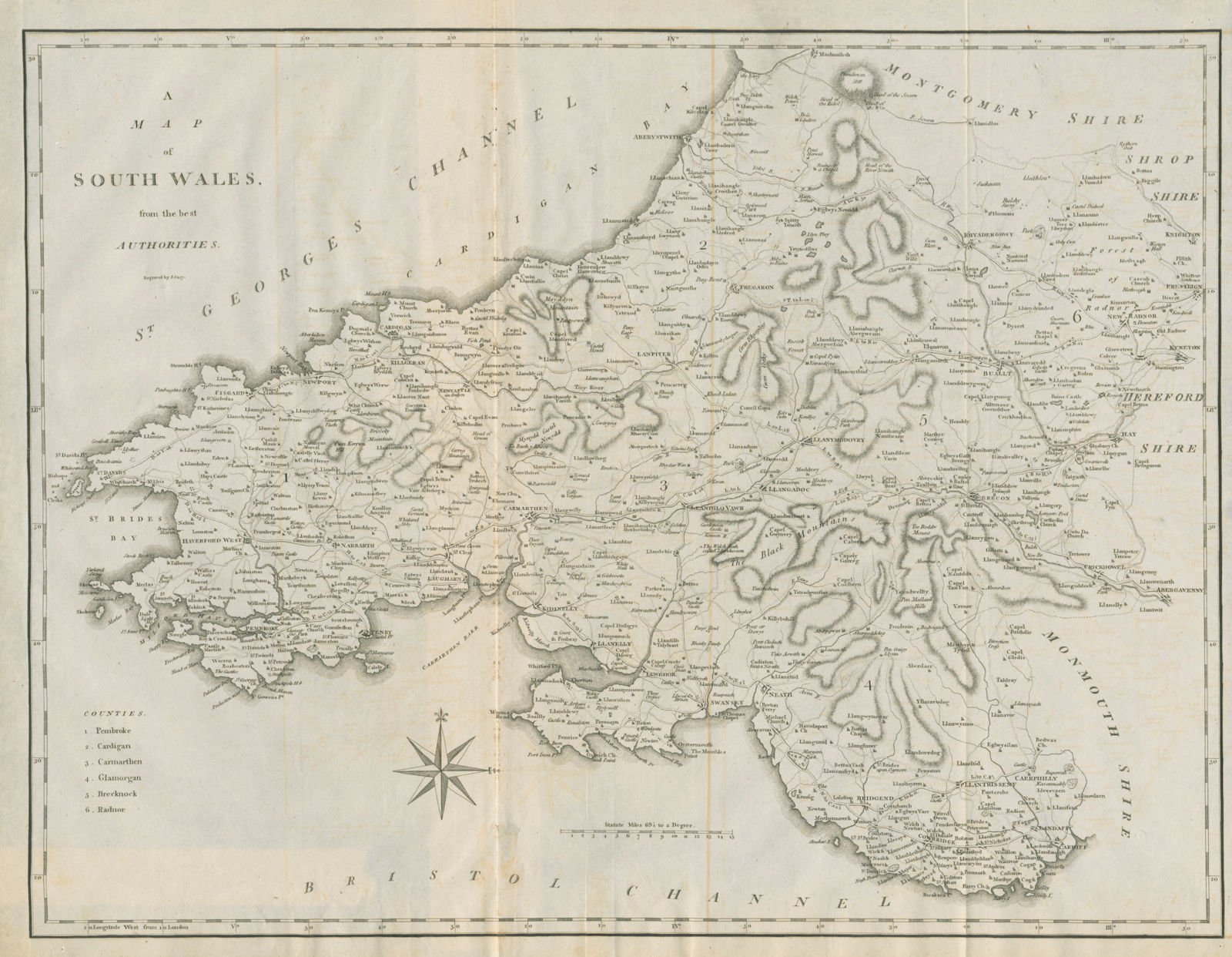 Associate Product "A map of South Wales from the best authorities". CARY 1789 old antique