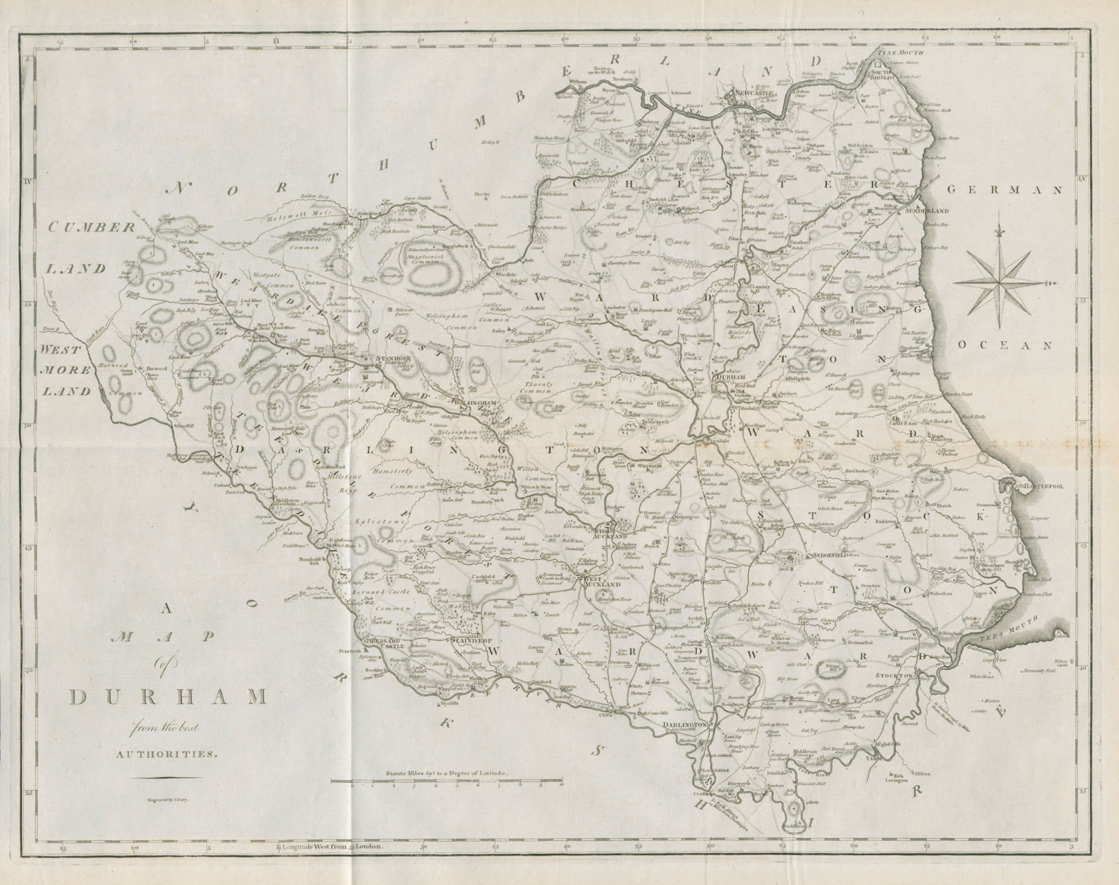 Associate Product "A map of Durham from the best authorities". County map. CARY 1789 old