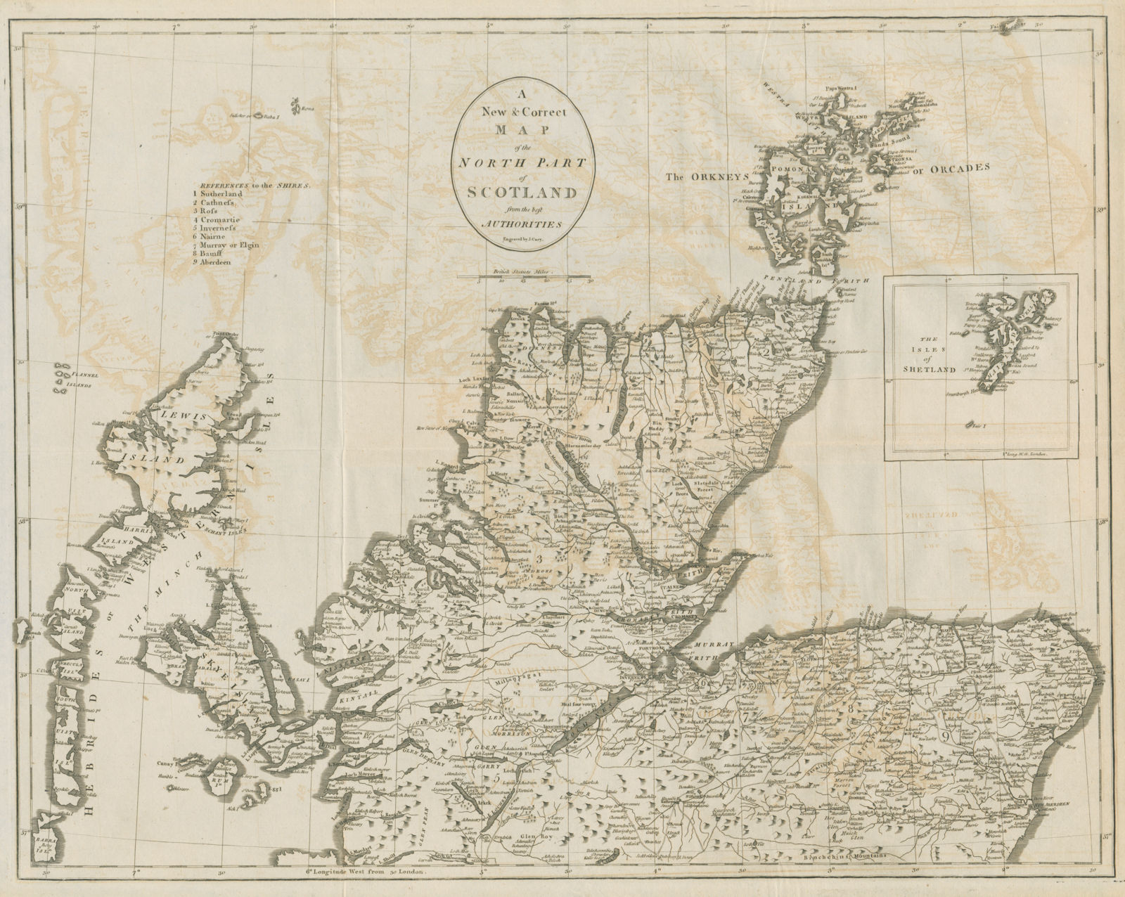 "A new & correct map of the North part of Scotland…" by John CARY 1789 old