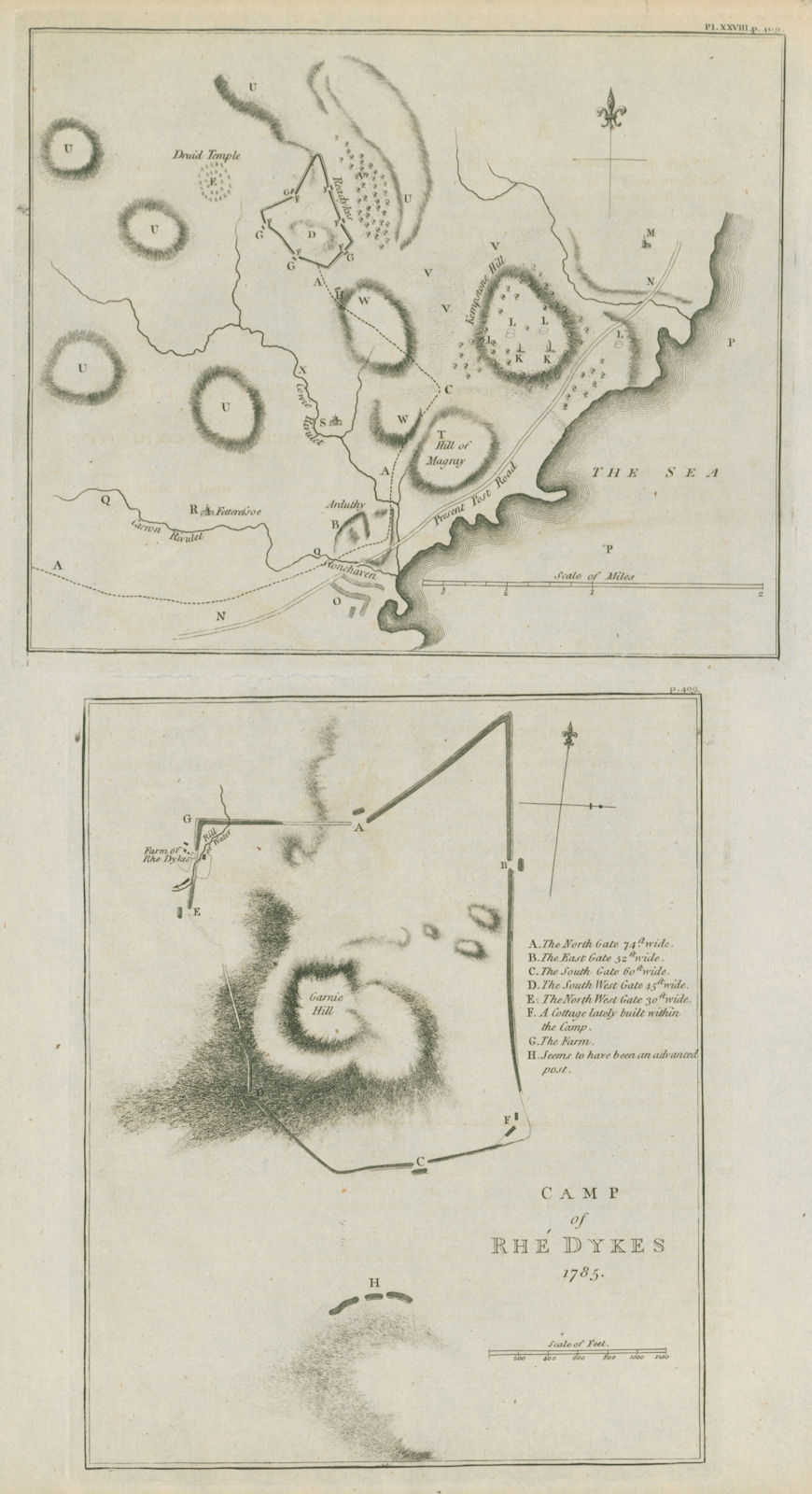Associate Product Roman "Camp of the Rhe Dykes". Raedykes, Stonehaven, Aberdeenshire 1789 map